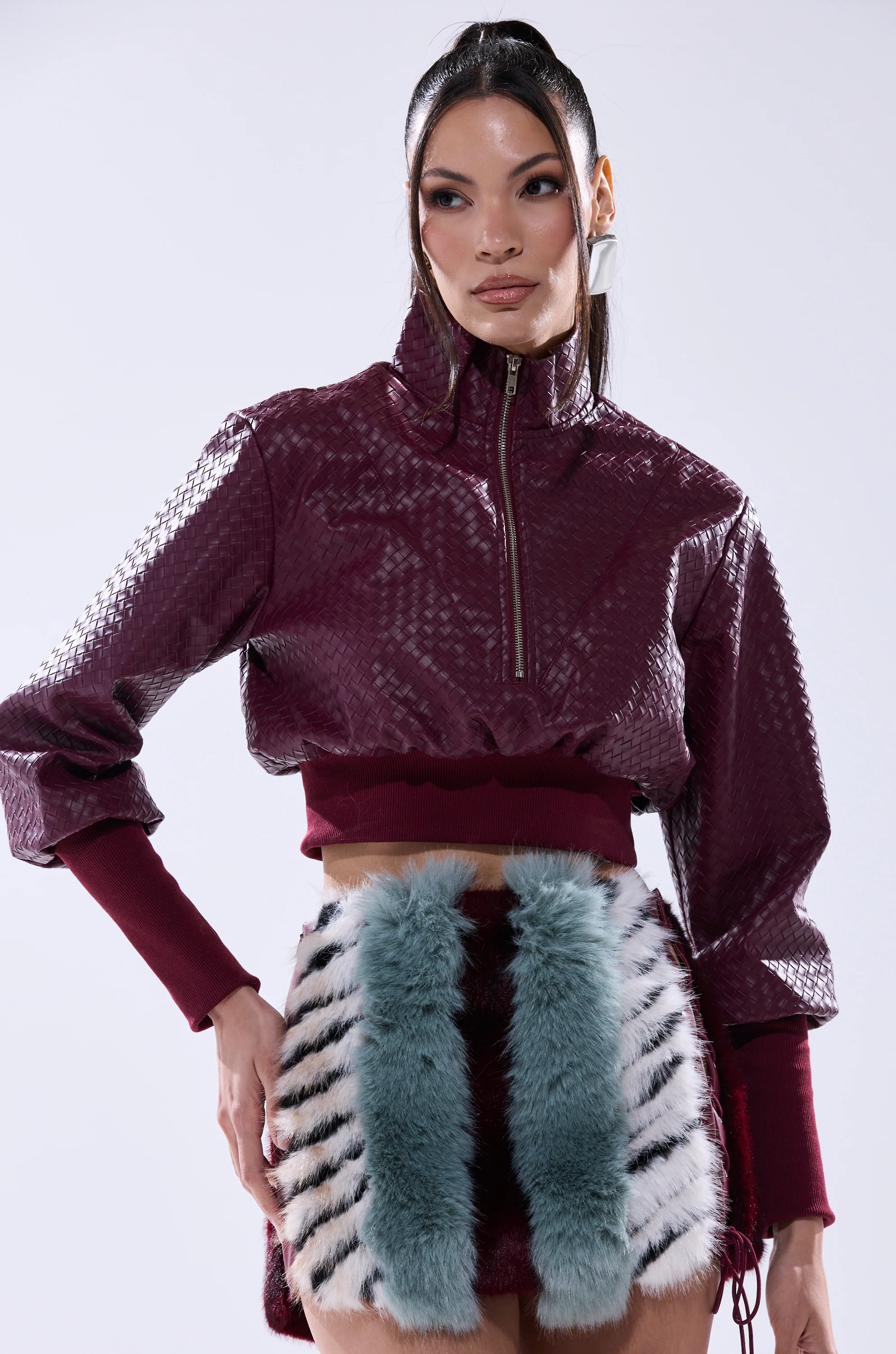 VENETTA FAUX LEATHER QUARTER ZIP SWEATSHIRT - Image 8