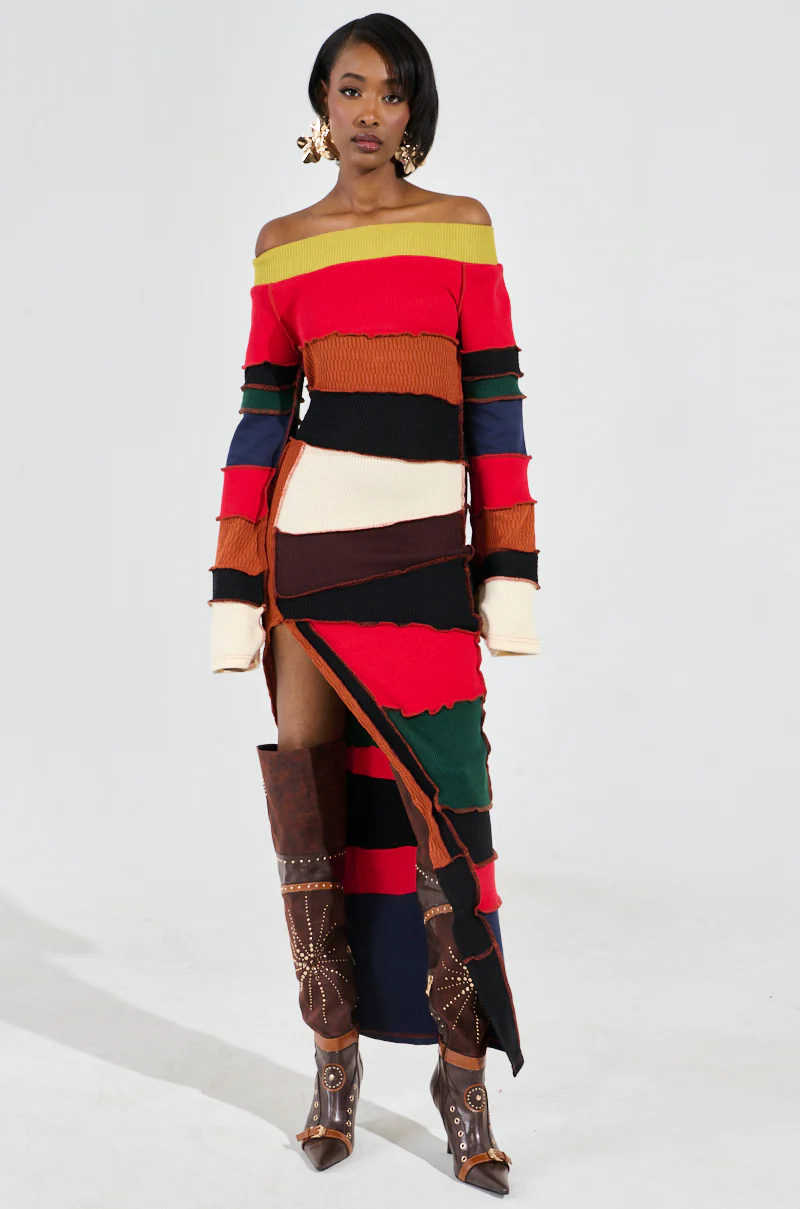 VERONICA KNIT PATCHWORK MIDI DRESS - Image 2