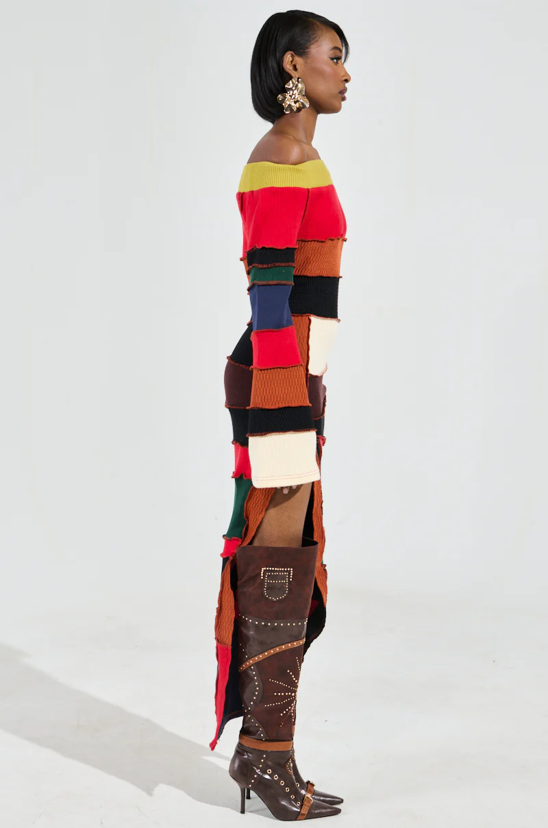 VERONICA KNIT PATCHWORK MIDI DRESS - Image 4