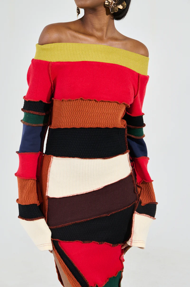 VERONICA KNIT PATCHWORK MIDI DRESS - Image 6