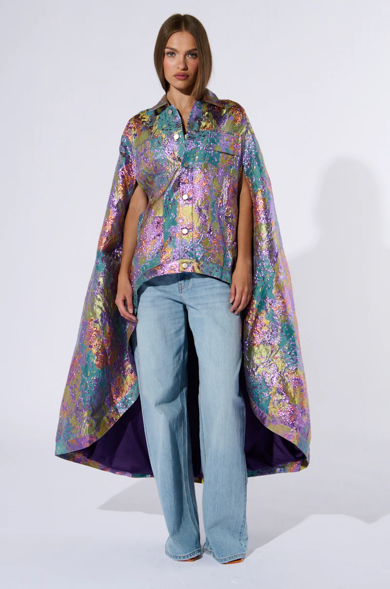 VERSAILLES HIGH LOW BROCADE CAPE - Image 4