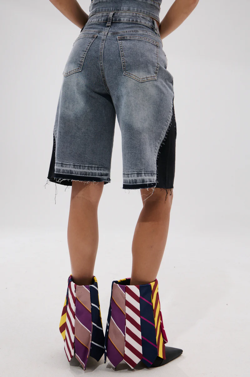 VINTAGE DENIM BERMUDA SHORT WITH PATCHES - Image 6