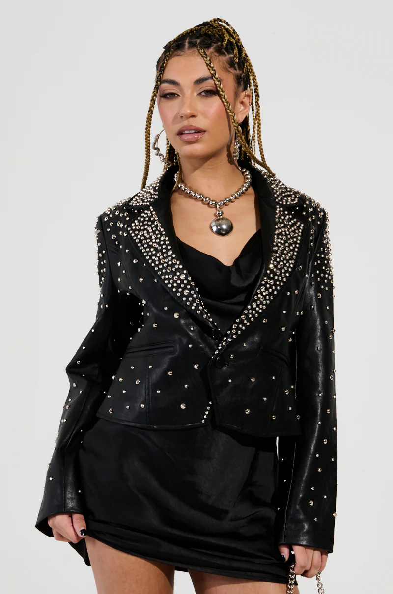 VIVA VEGAS STUDDED FAUX LEATHER BLAZER - Image 2