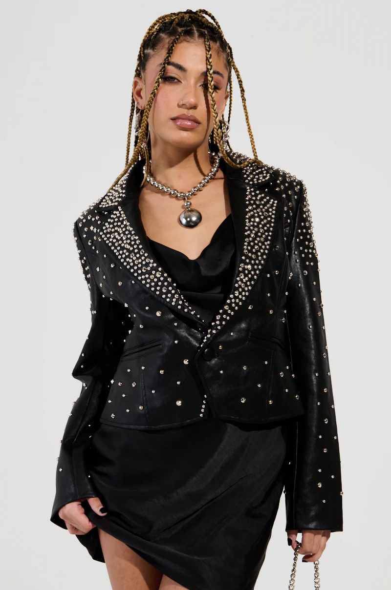 VIVA VEGAS STUDDED FAUX LEATHER BLAZER - Image 3