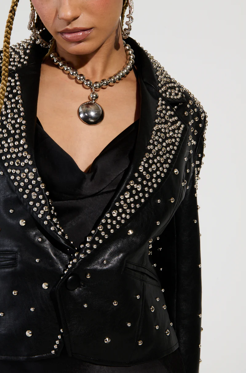 VIVA VEGAS STUDDED FAUX LEATHER BLAZER - Image 7