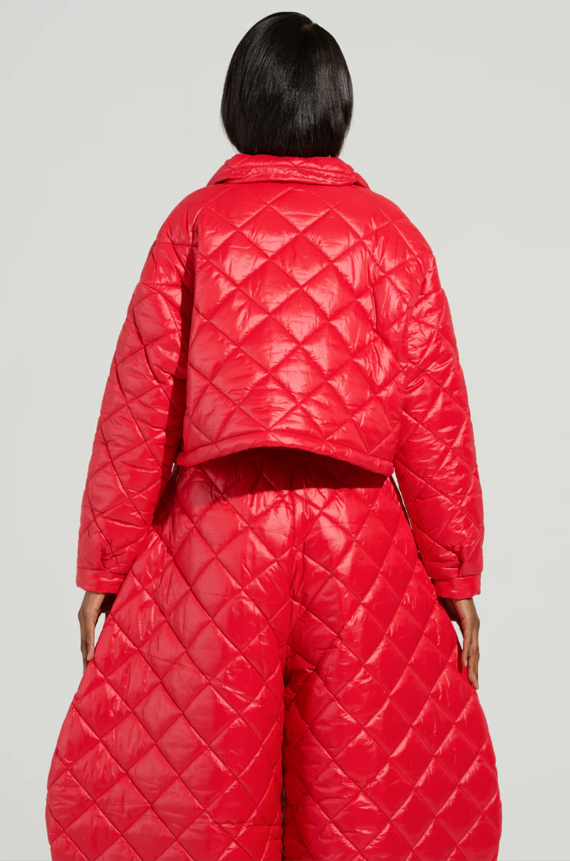 VIVI CROPPED PUFFER BOMBER IN RED - Image 3