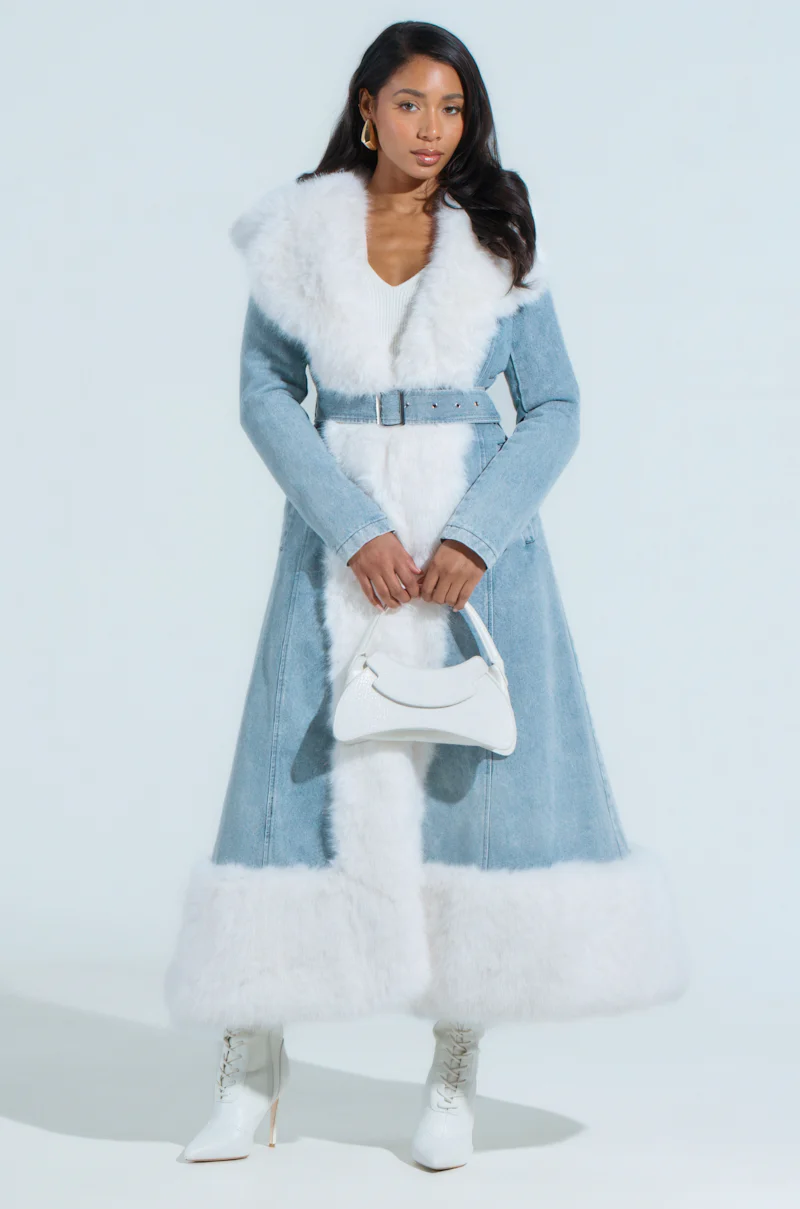 VIVIAN FUR TRIM COAT IN DENIM - Image 4
