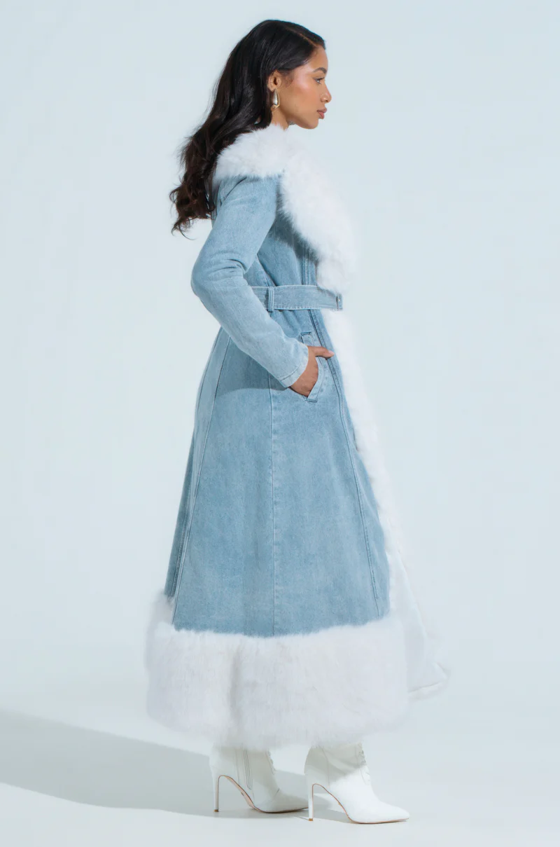 VIVIAN FUR TRIM COAT IN DENIM - Image 5