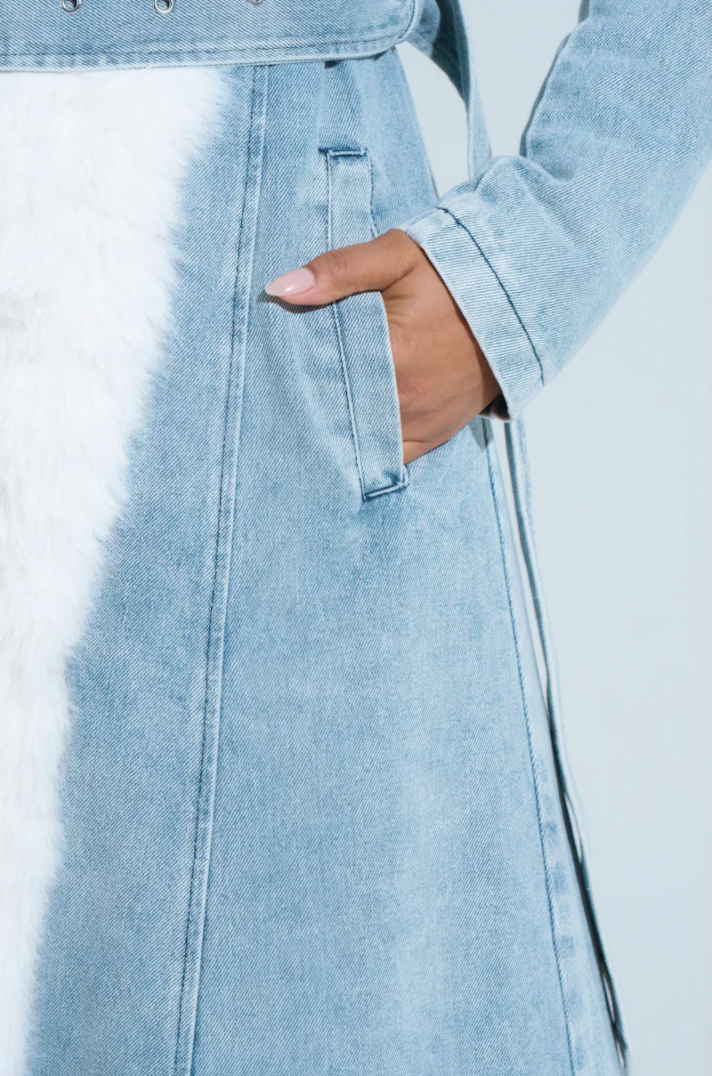 VIVIAN FUR TRIM COAT IN DENIM - Image 7