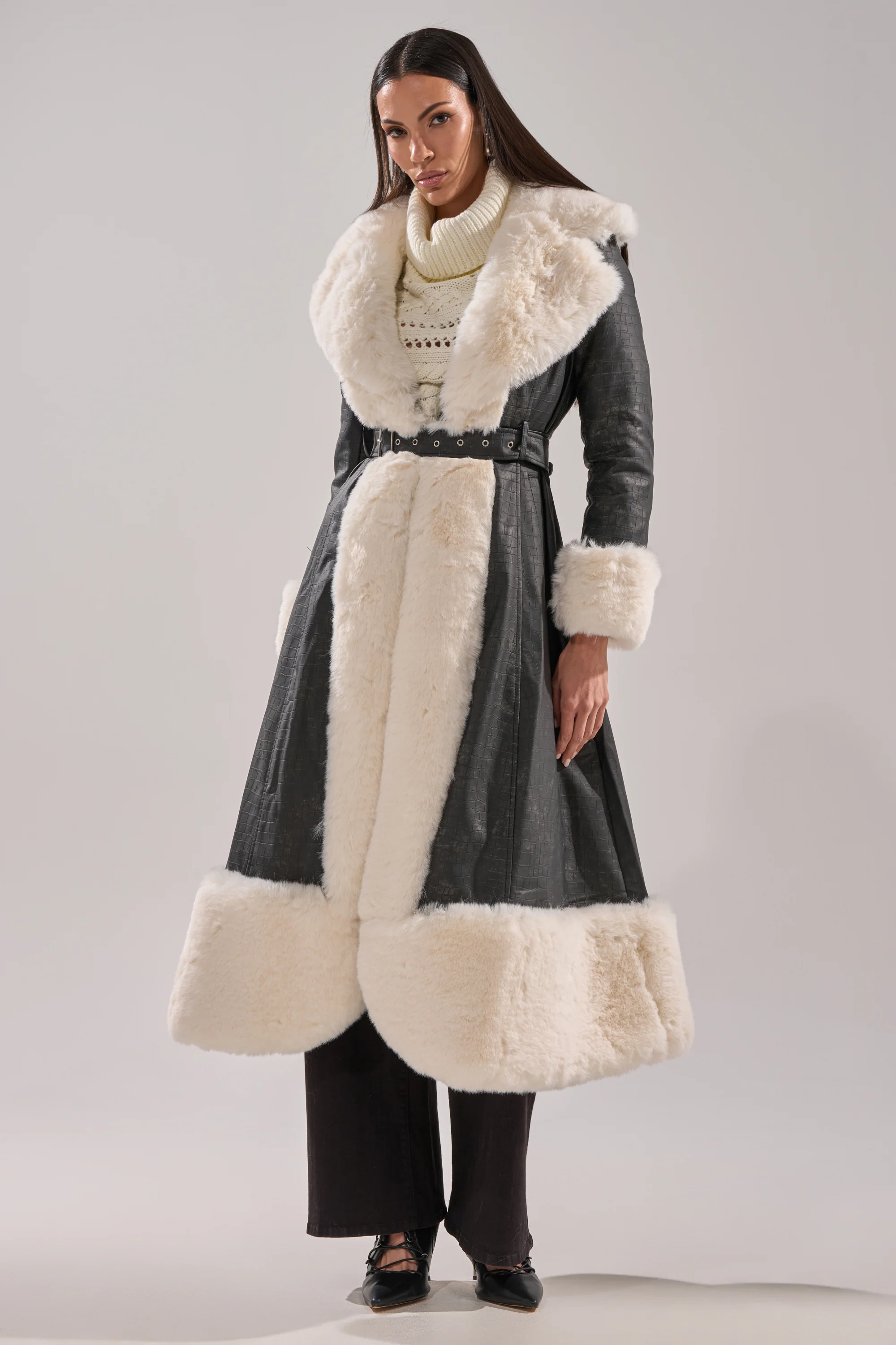 VIVIAN FUR TRIM TRENCH IN GREY