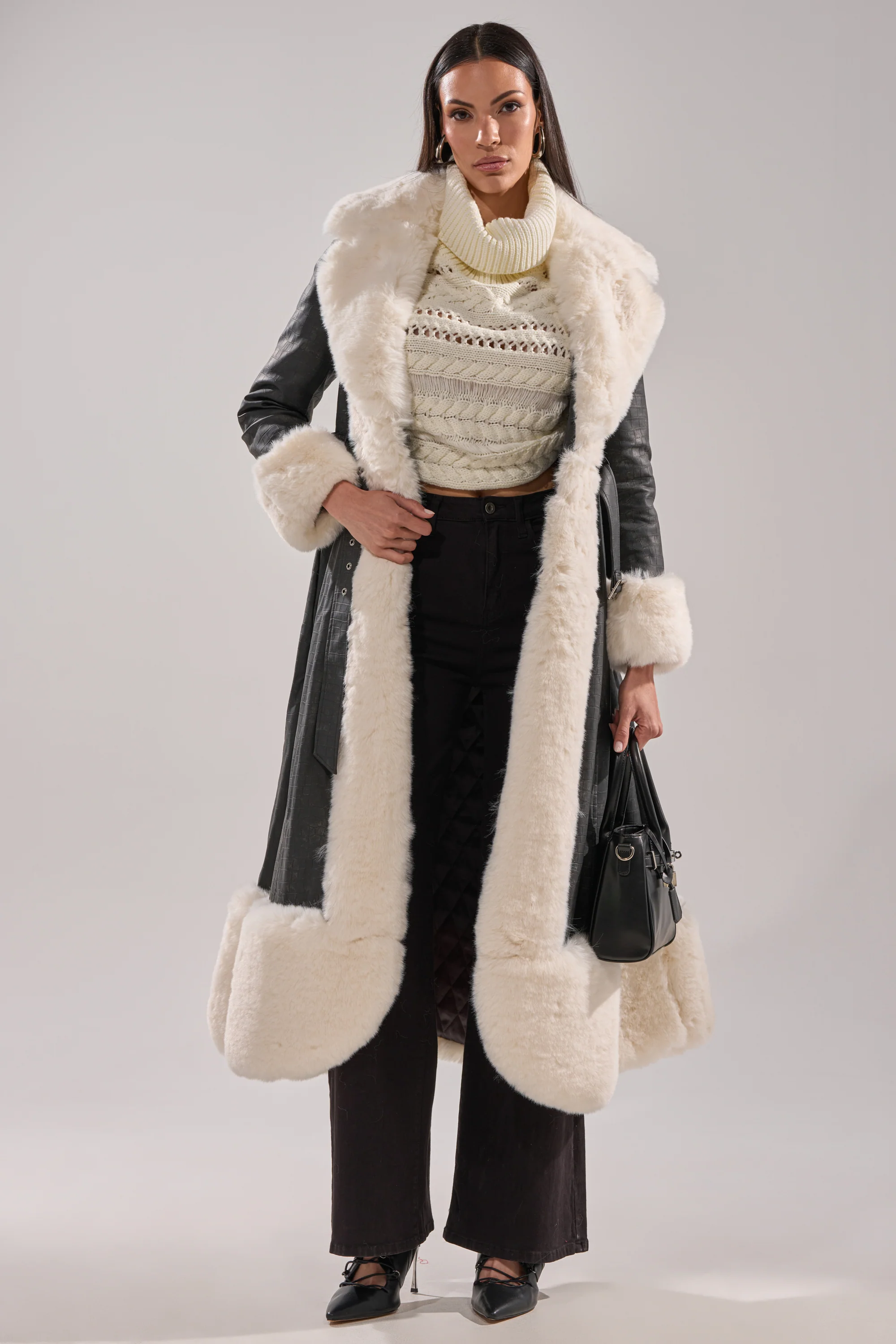 VIVIAN FUR TRIM TRENCH IN GREY - Image 14