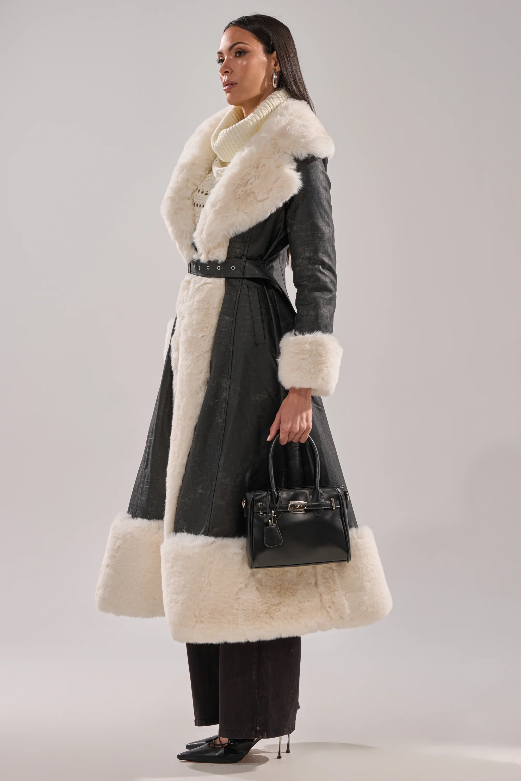 VIVIAN FUR TRIM TRENCH IN GREY - Image 2