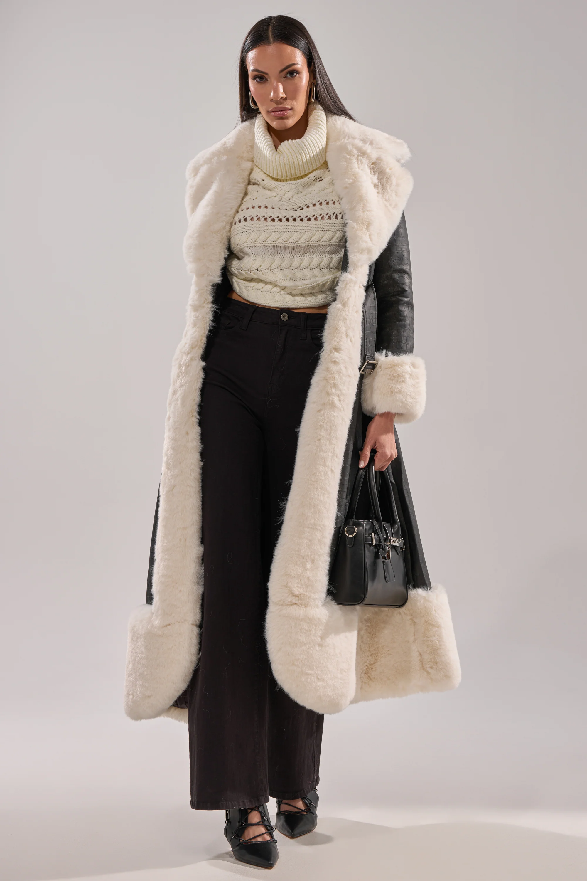 VIVIAN FUR TRIM TRENCH IN GREY - Image 3