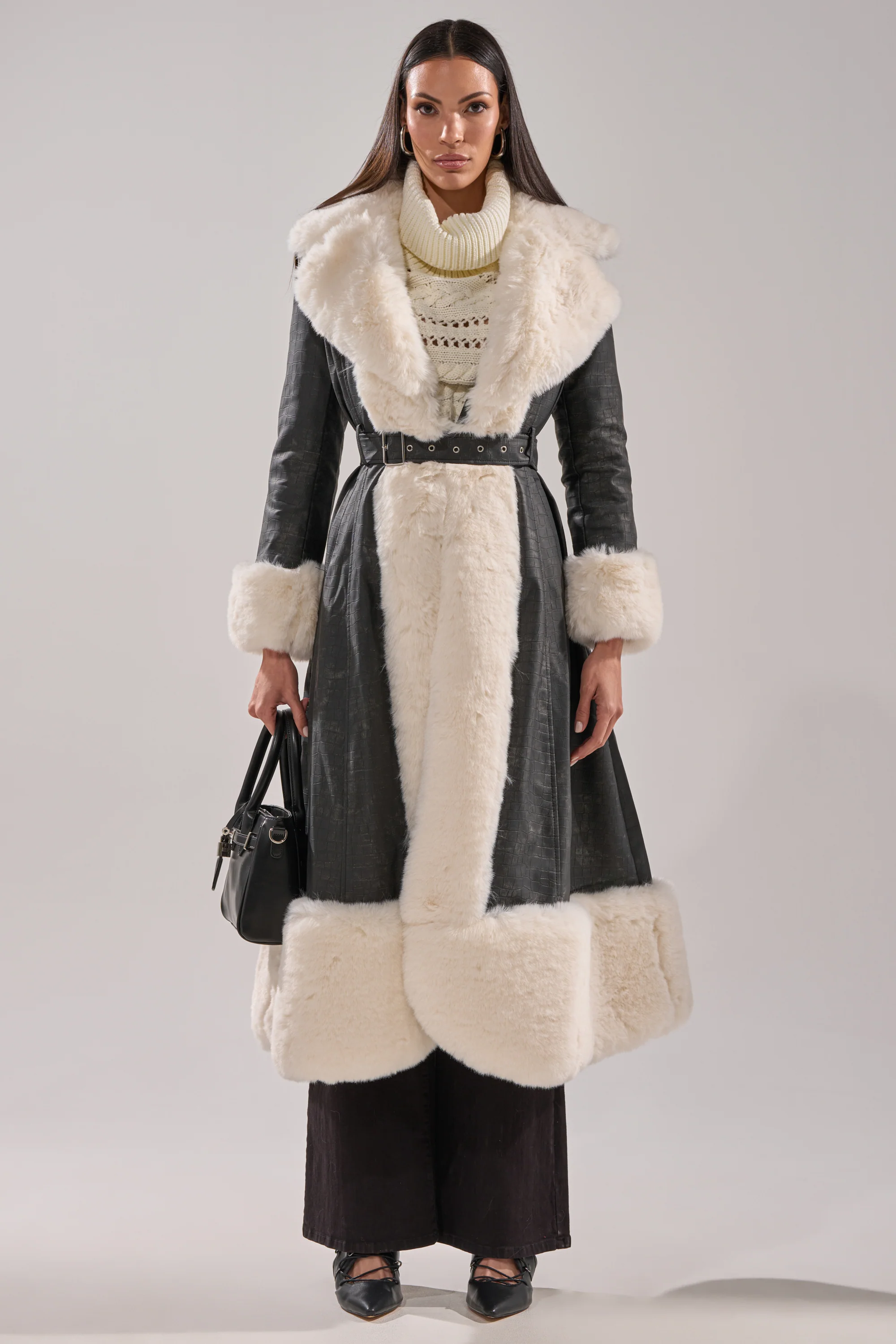 VIVIAN FUR TRIM TRENCH IN GREY - Image 4