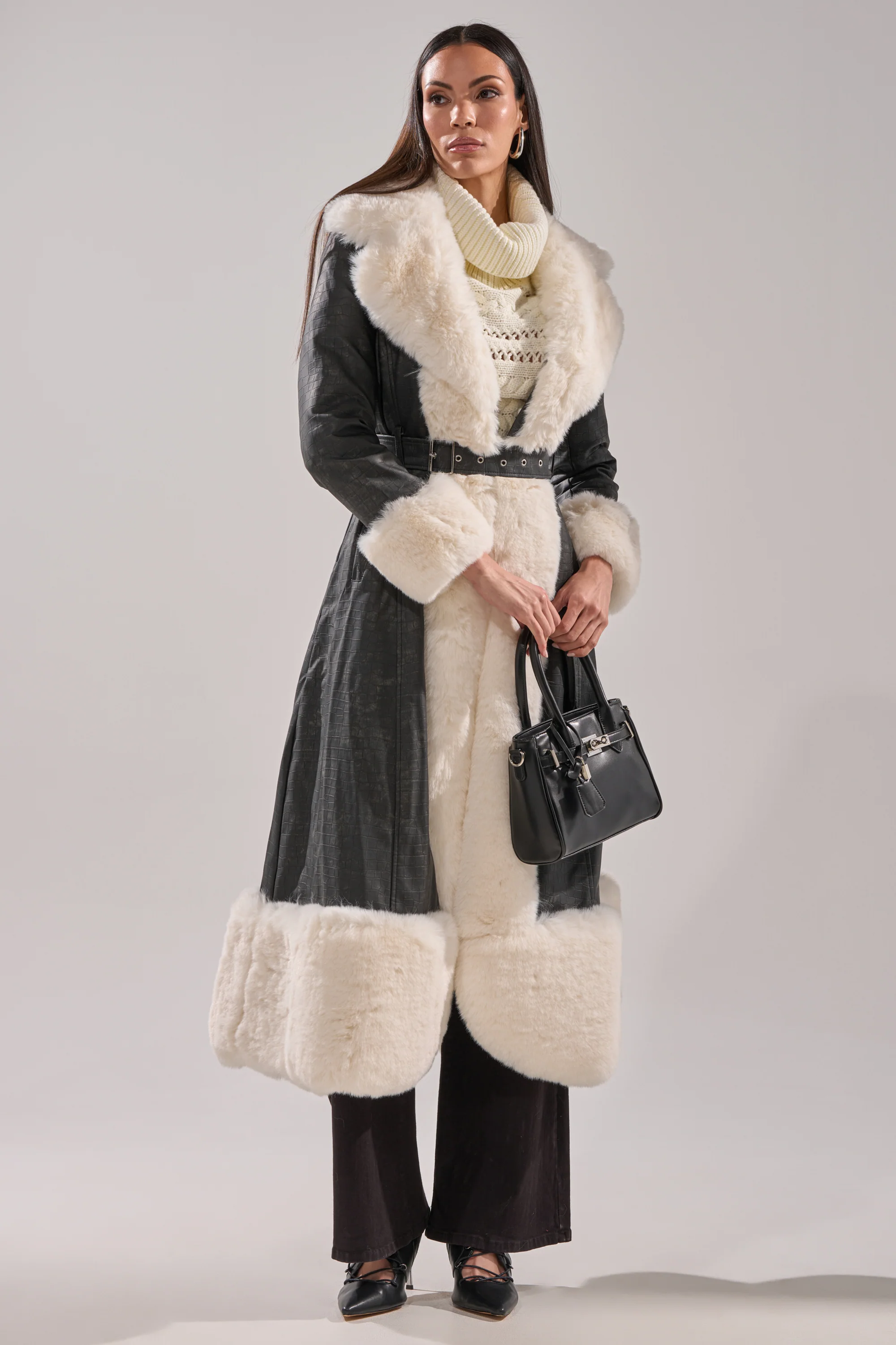 VIVIAN FUR TRIM TRENCH IN GREY - Image 5