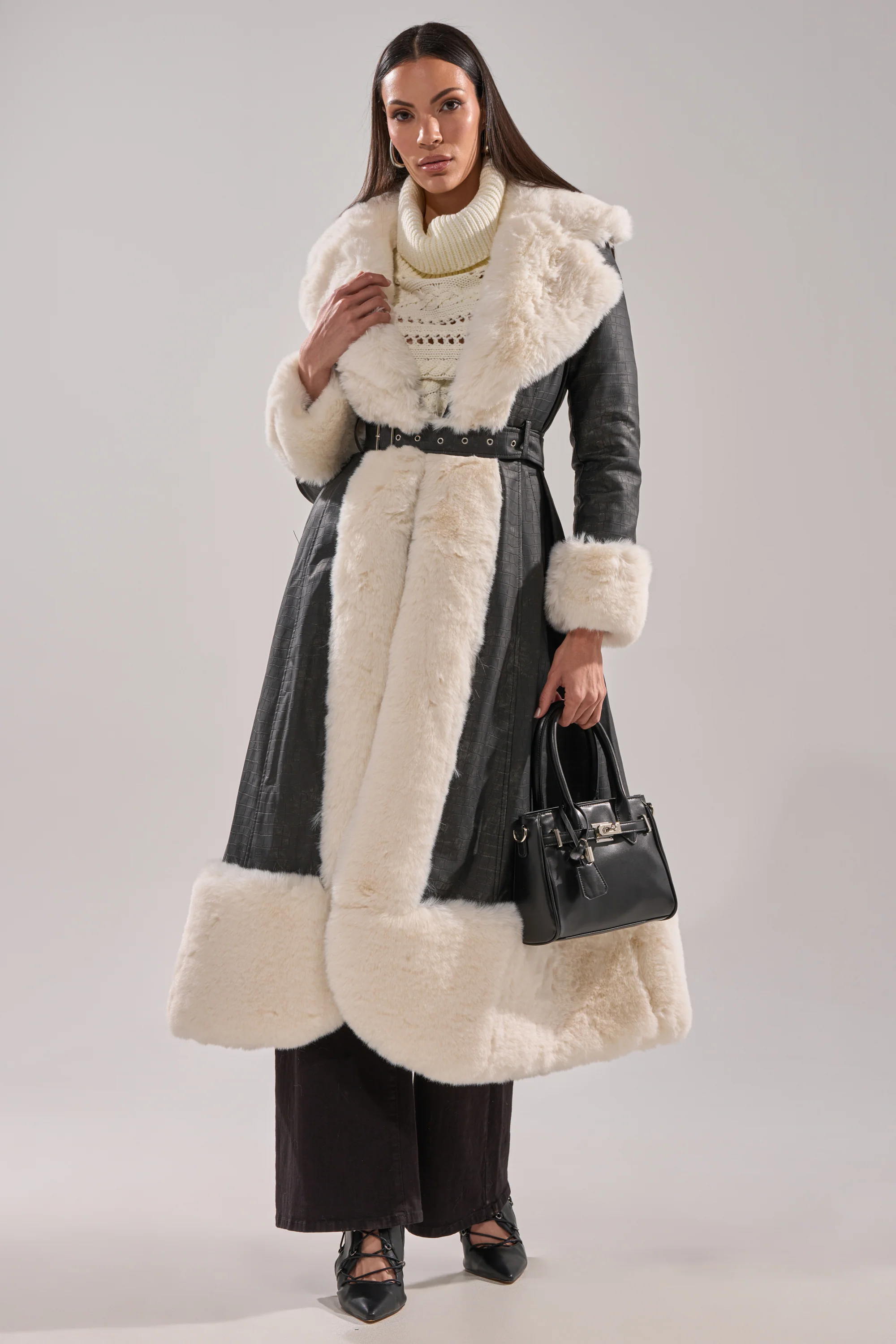 VIVIAN FUR TRIM TRENCH IN GREY - Image 6