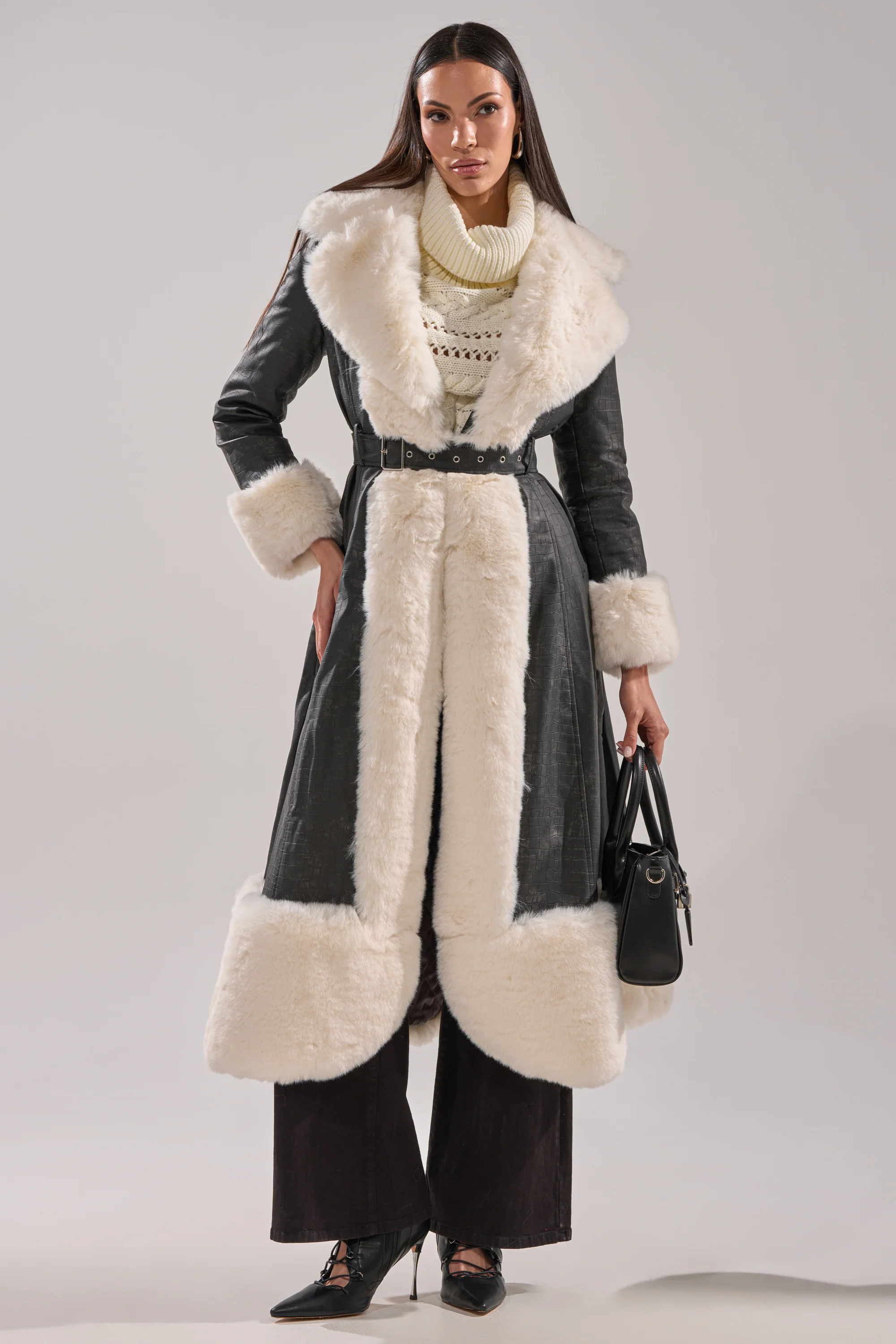 VIVIAN FUR TRIM TRENCH IN GREY - Image 7