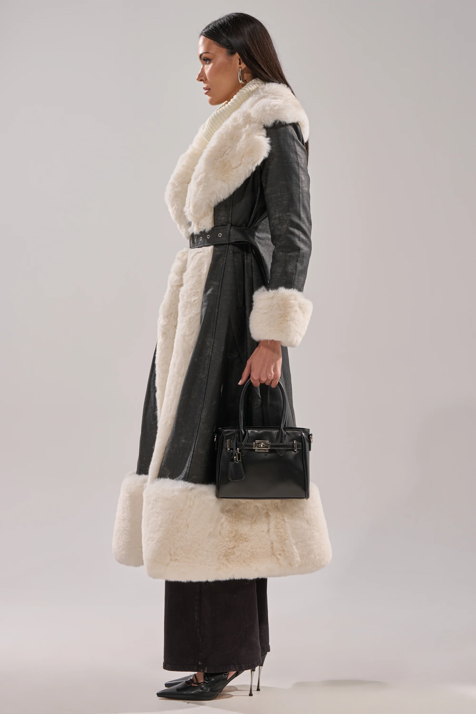 VIVIAN FUR TRIM TRENCH IN GREY - Image 9
