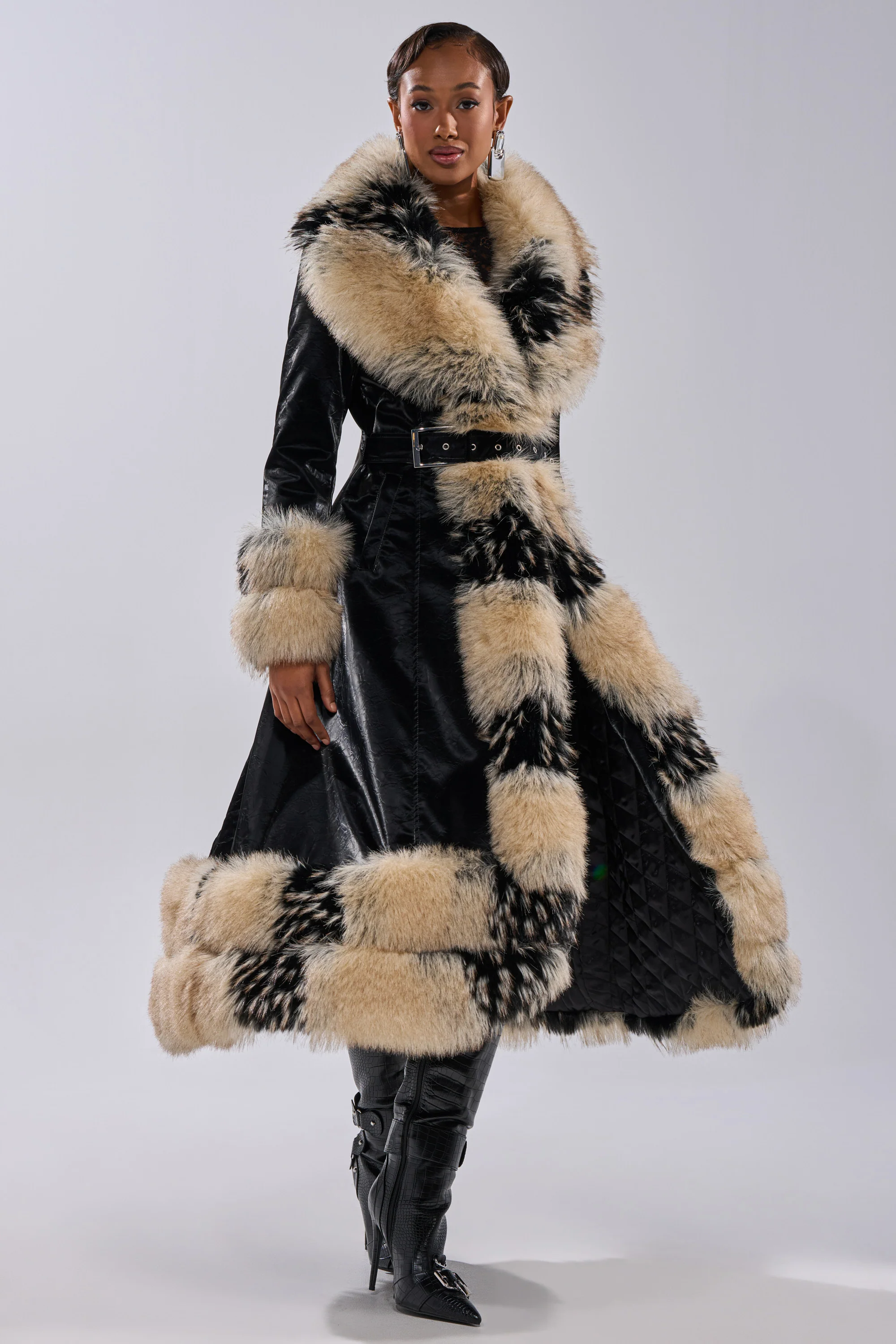 VIVIAN FUR TRIM TRENCH IN LIQUID VELVET - Image 14