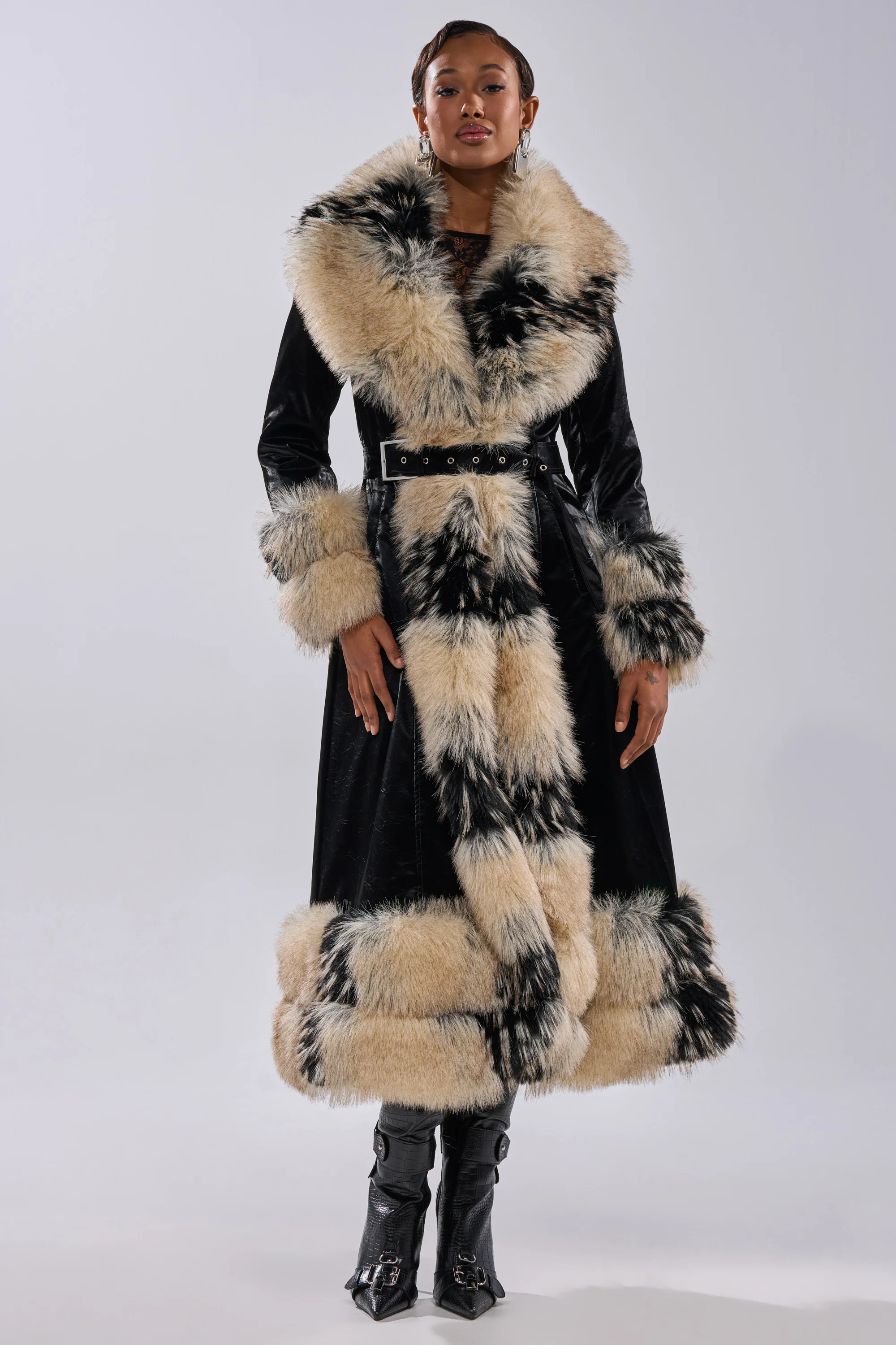 VIVIAN FUR TRIM TRENCH IN LIQUID VELVET - Image 9