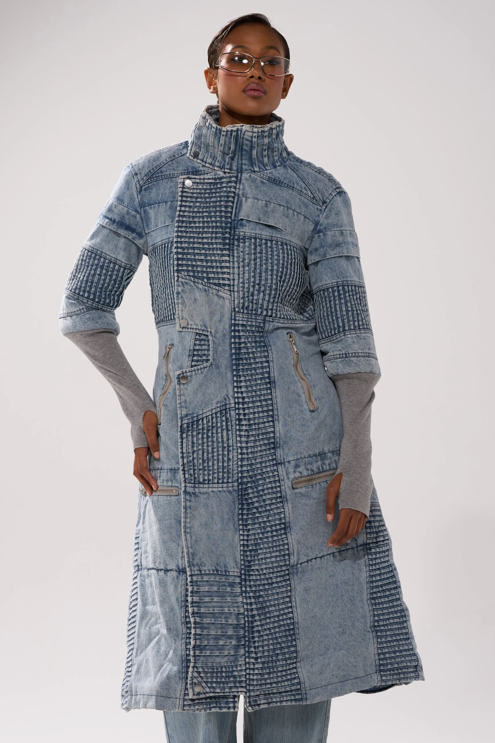 VORTEX DENIM TRENCH COAT IN BLUE - Image 5