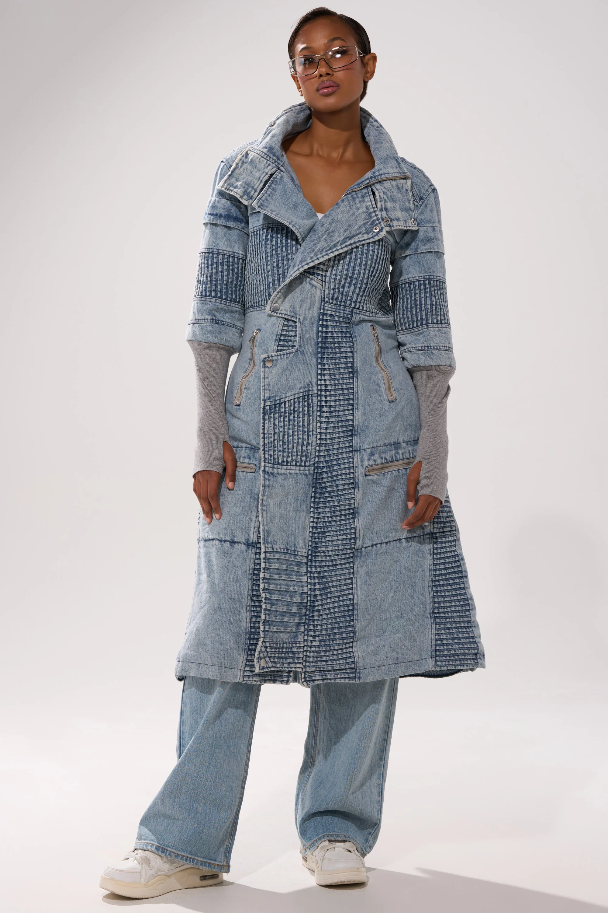 VORTEX DENIM TRENCH COAT IN BLUE - Image 9