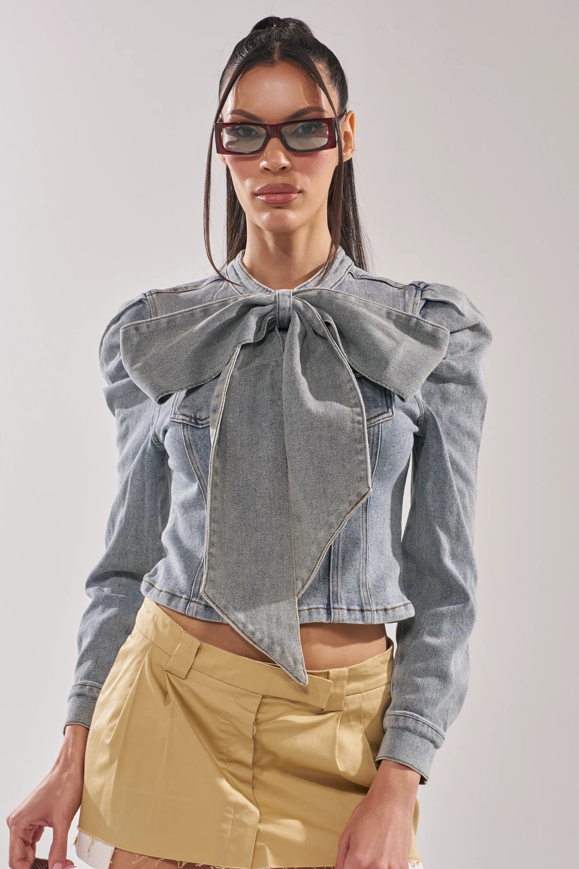 WAIT FOR U DENIM BOW BLOUSE TOP - Image 2