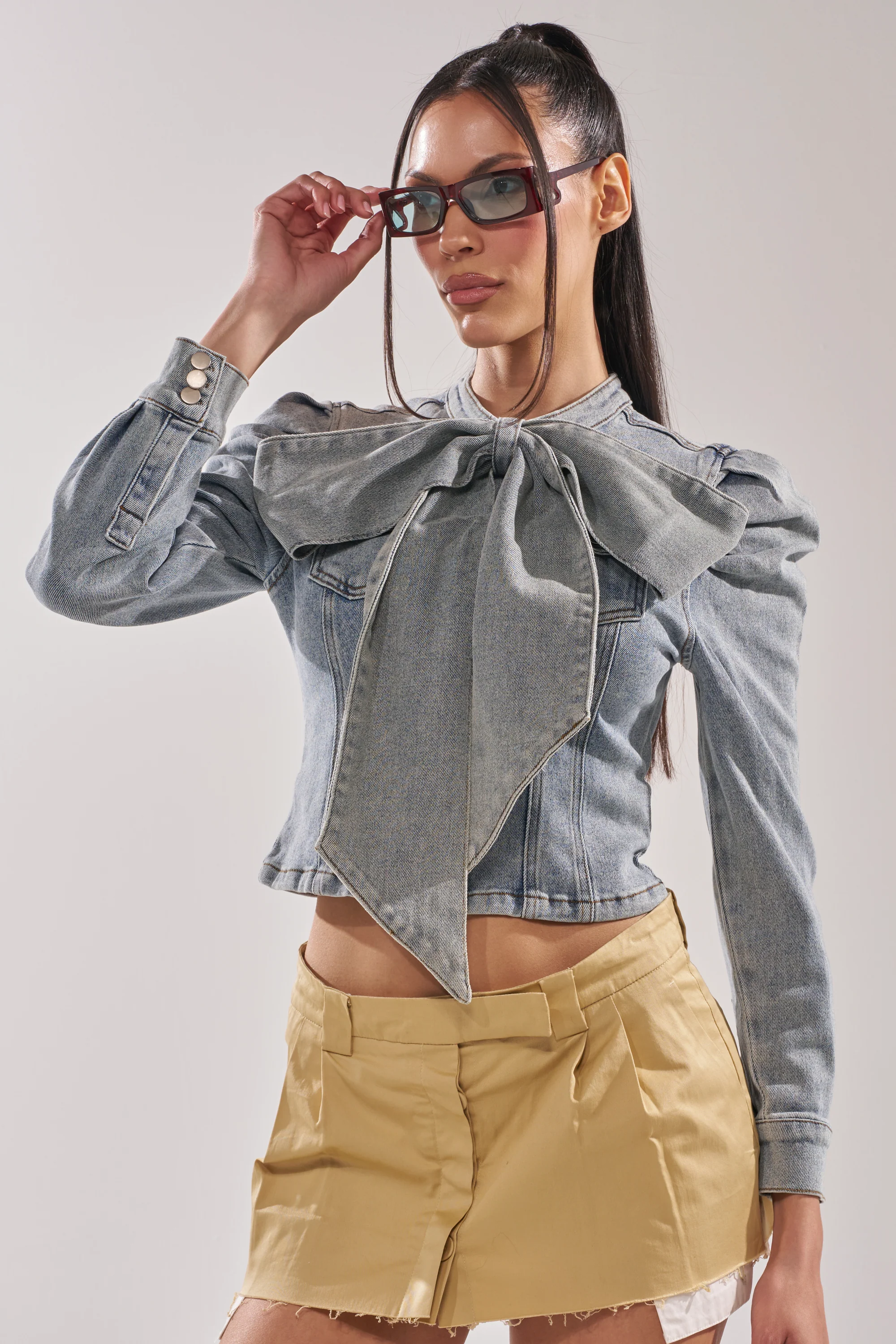 WAIT FOR U DENIM BOW BLOUSE TOP - Image 5