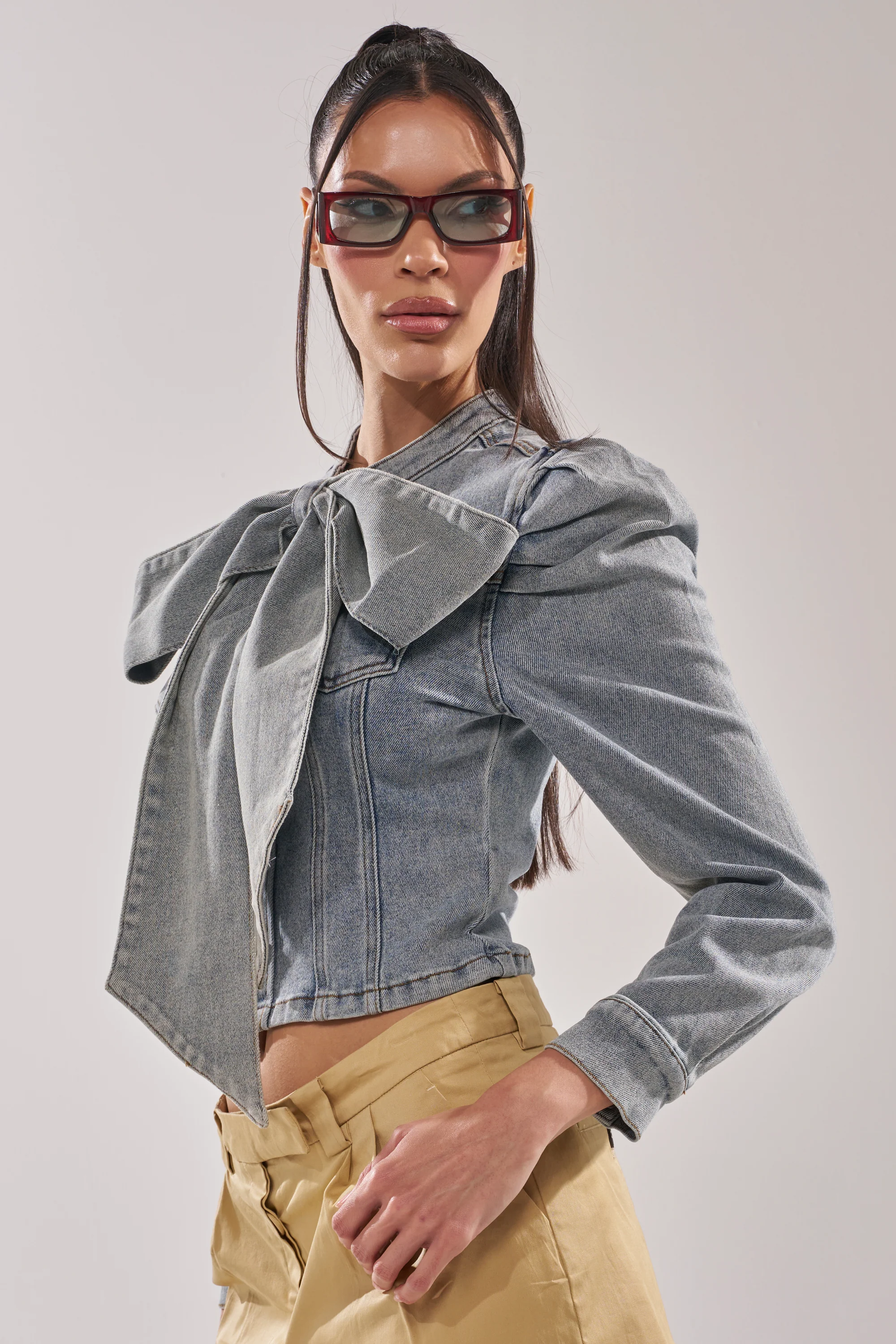 WAIT FOR U DENIM BOW BLOUSE TOP - Image 6