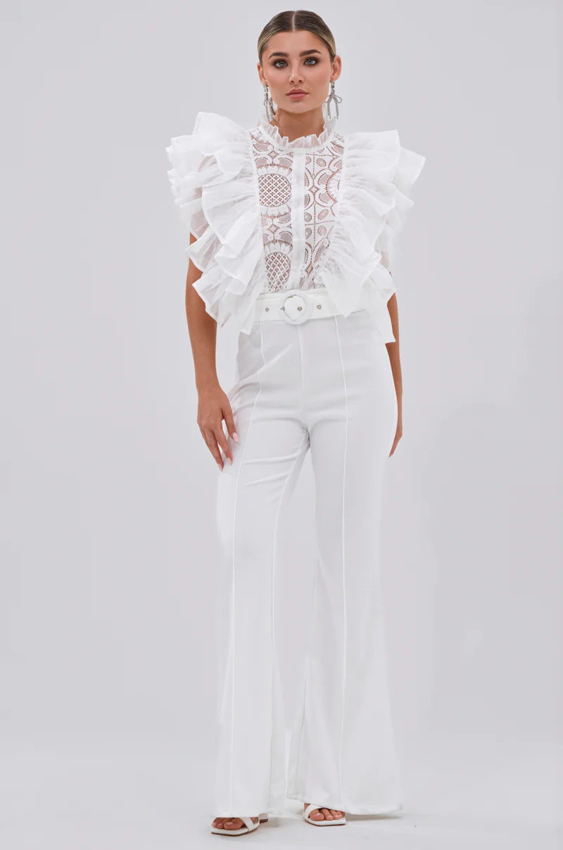 WALK THAT WALK RUFFLE JUMPSUIT IN WHITE - Image 2