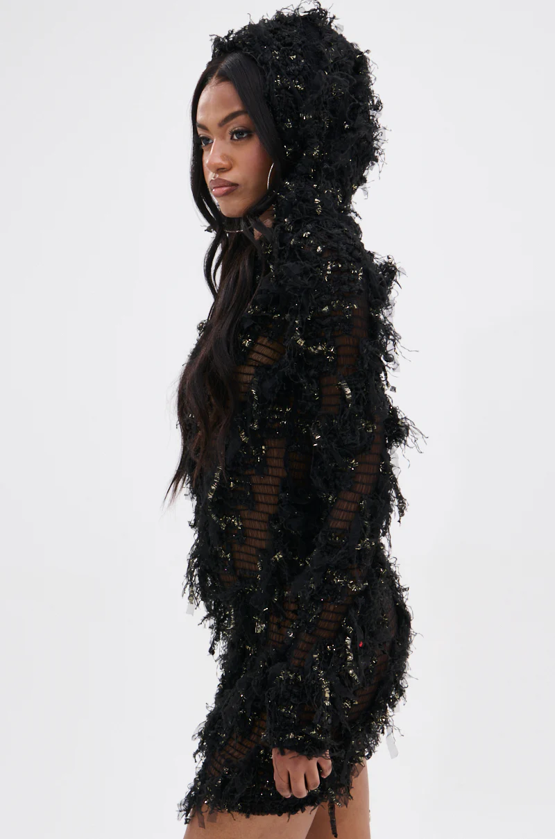 WANNA HAVE FUN FRINGE HOODED DRESS - Image 4