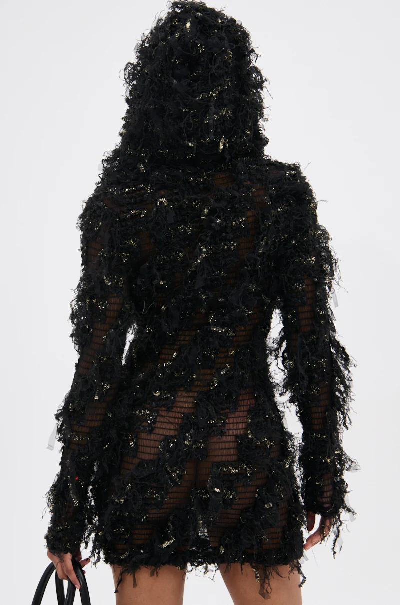 WANNA HAVE FUN FRINGE HOODED DRESS - Image 5
