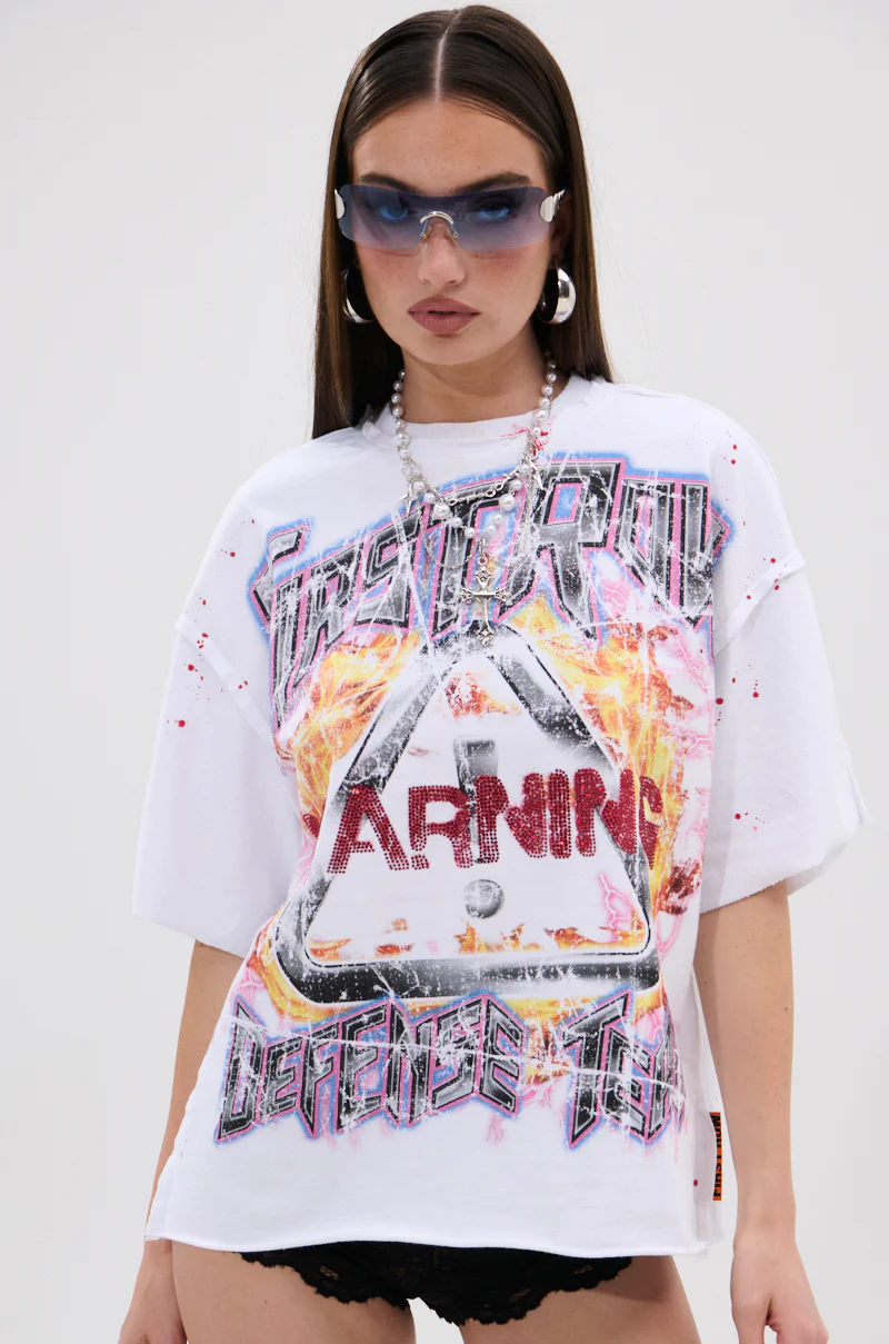WARNING SIGNS CROPPED GRAPHIC TEE - Image 2