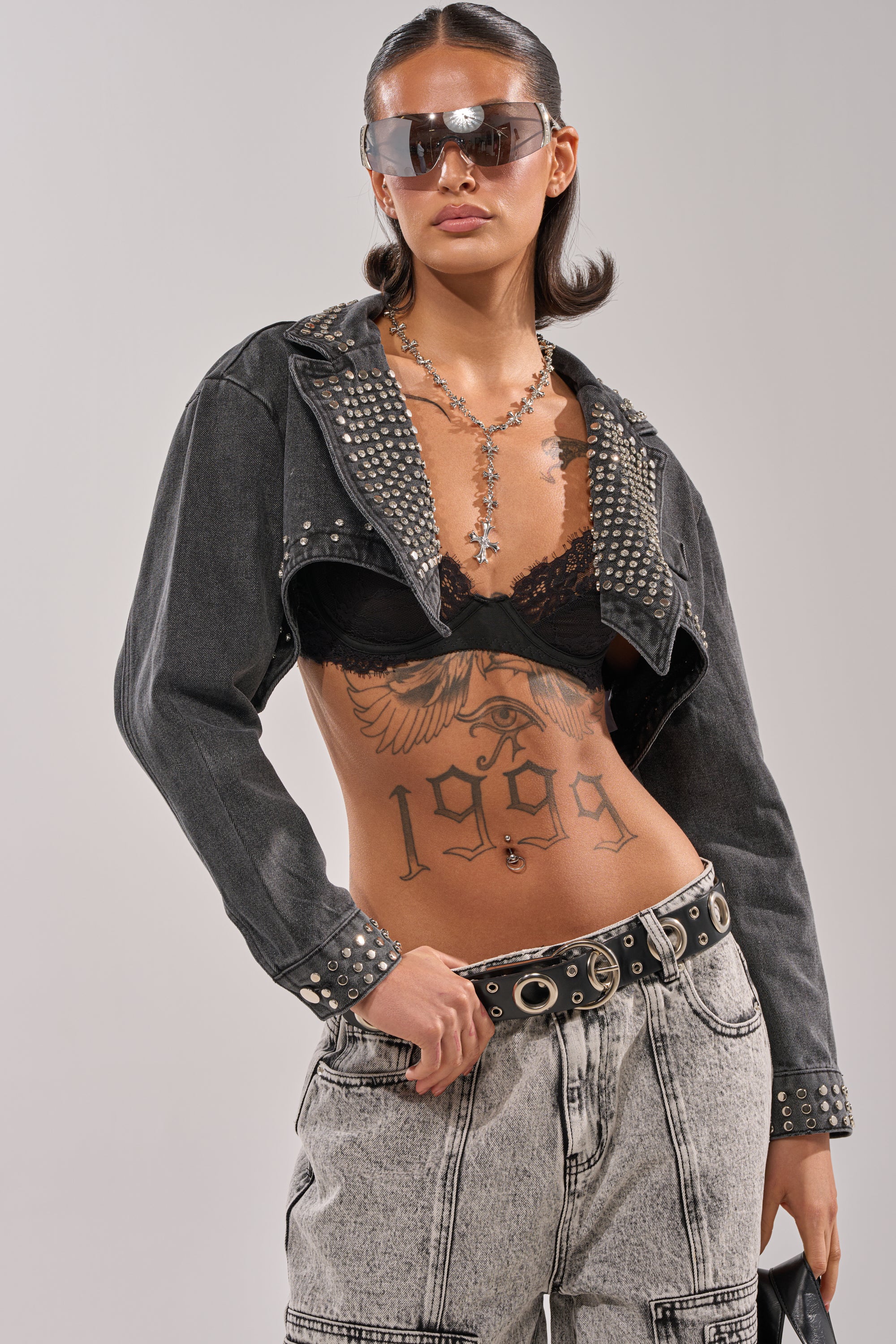 WATERFALL FRINGE CROPPED DENIM JACKET - Image 2