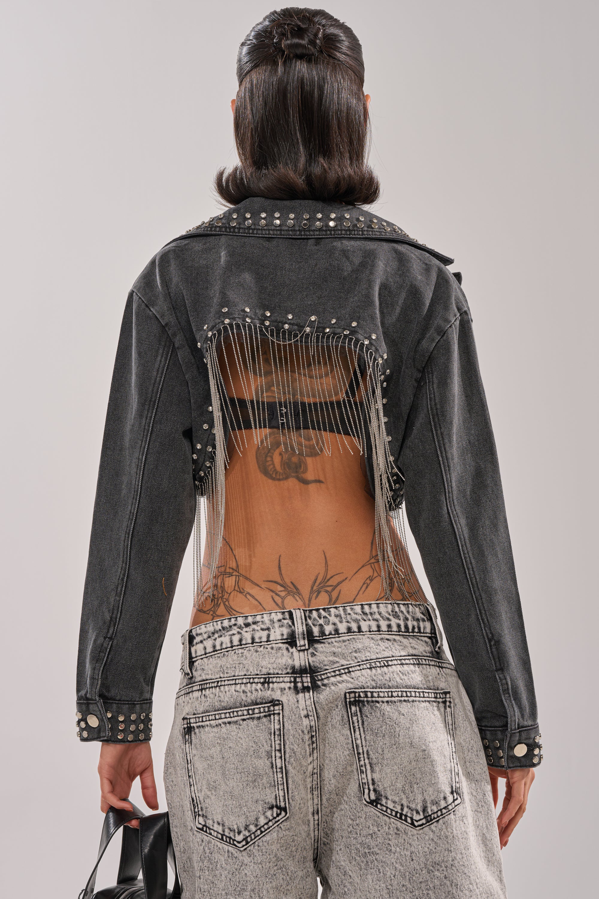 WATERFALL FRINGE CROPPED DENIM JACKET - Image 5