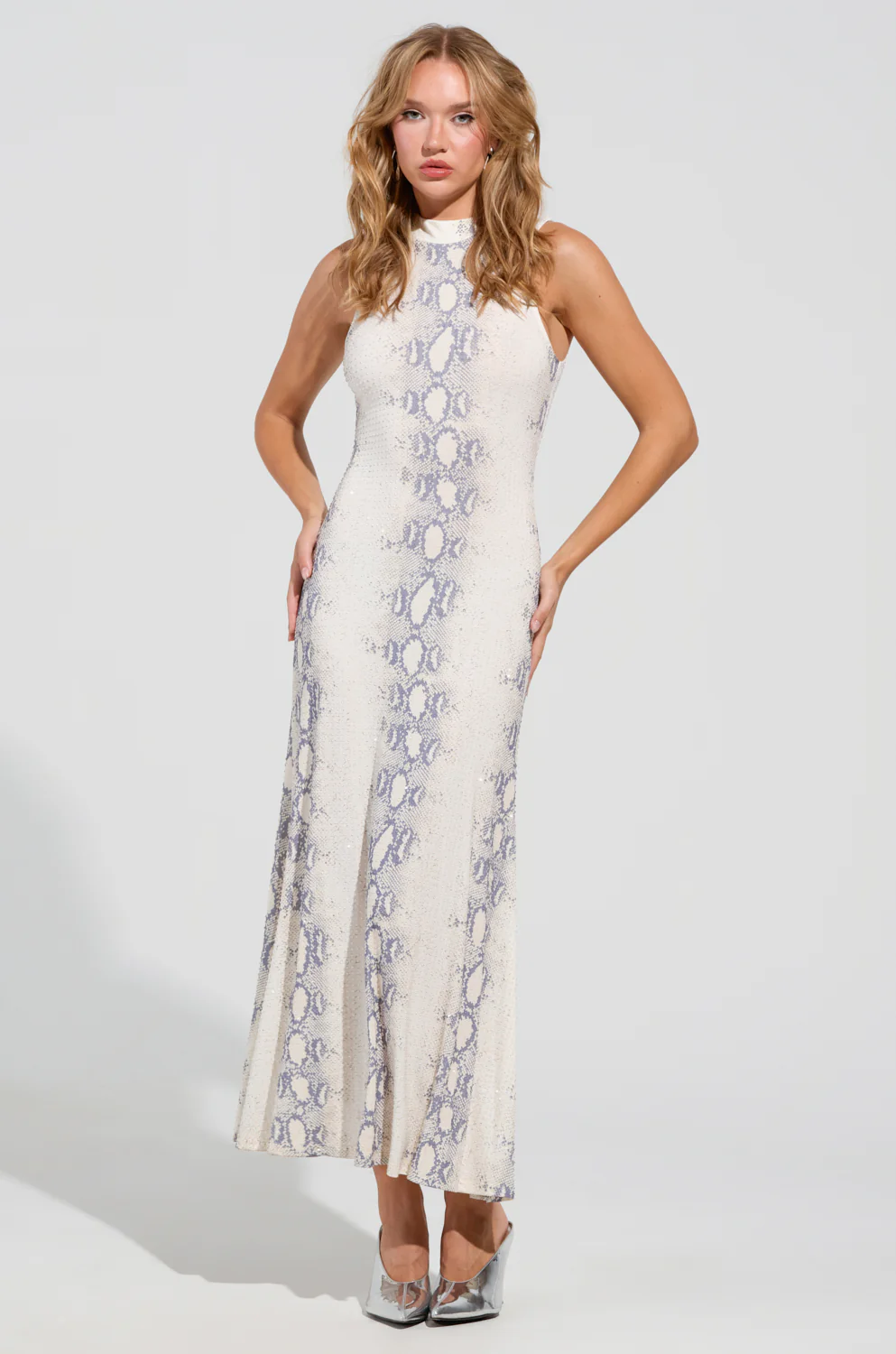 WE FOUND LOVE SNAKE MESH MAXI DRESS