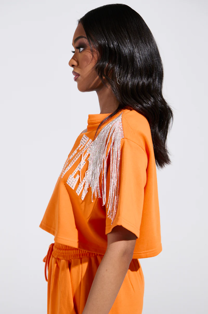WHATEVER YOU WANT CROPPED RHINESTONE FRINGE TEE - Image 3