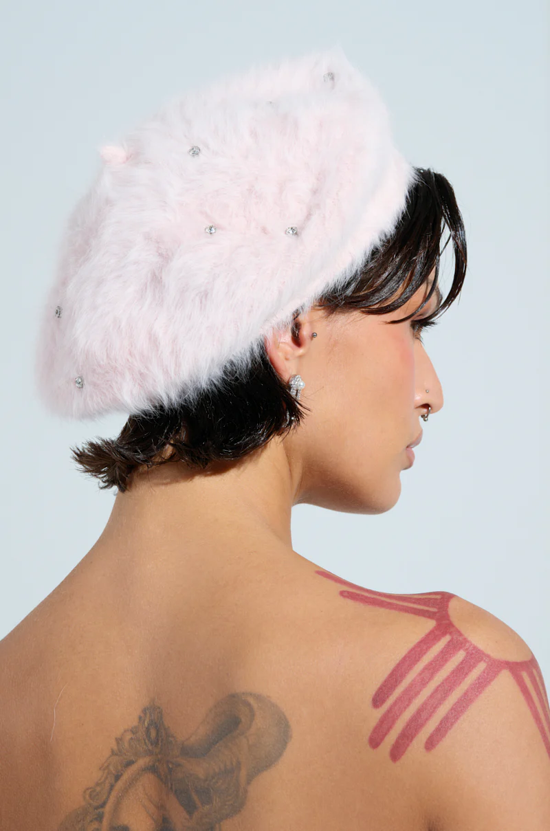 WHEN IN PARIS BLING FUZZY BERET
