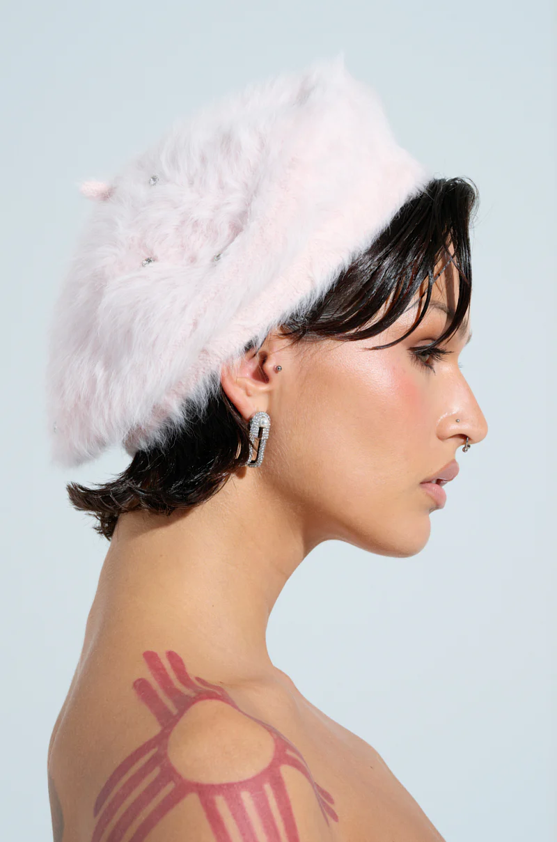 WHEN IN PARIS BLING FUZZY BERET - Image 2