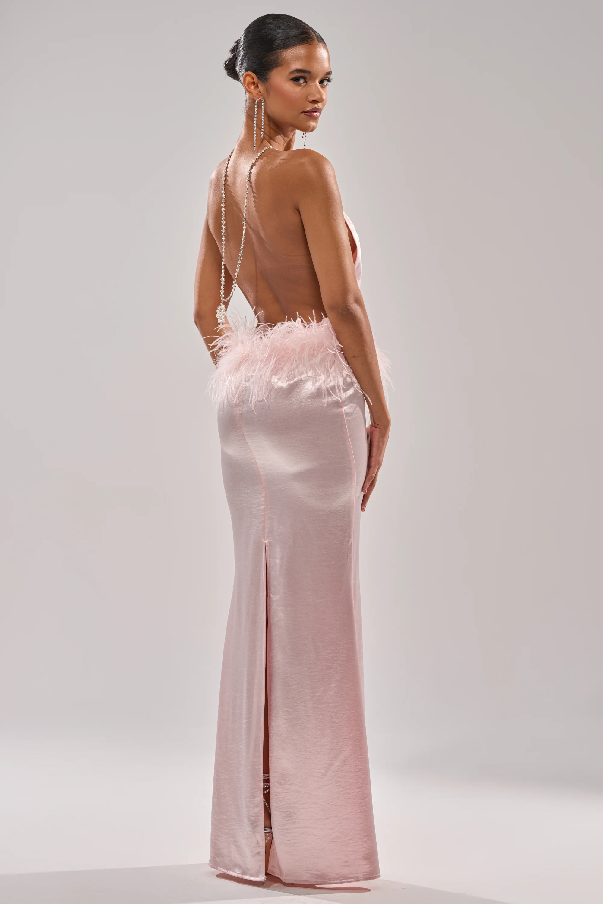 WHO IS SHE SATIN FEATHER MAXI DRESS - Image 3