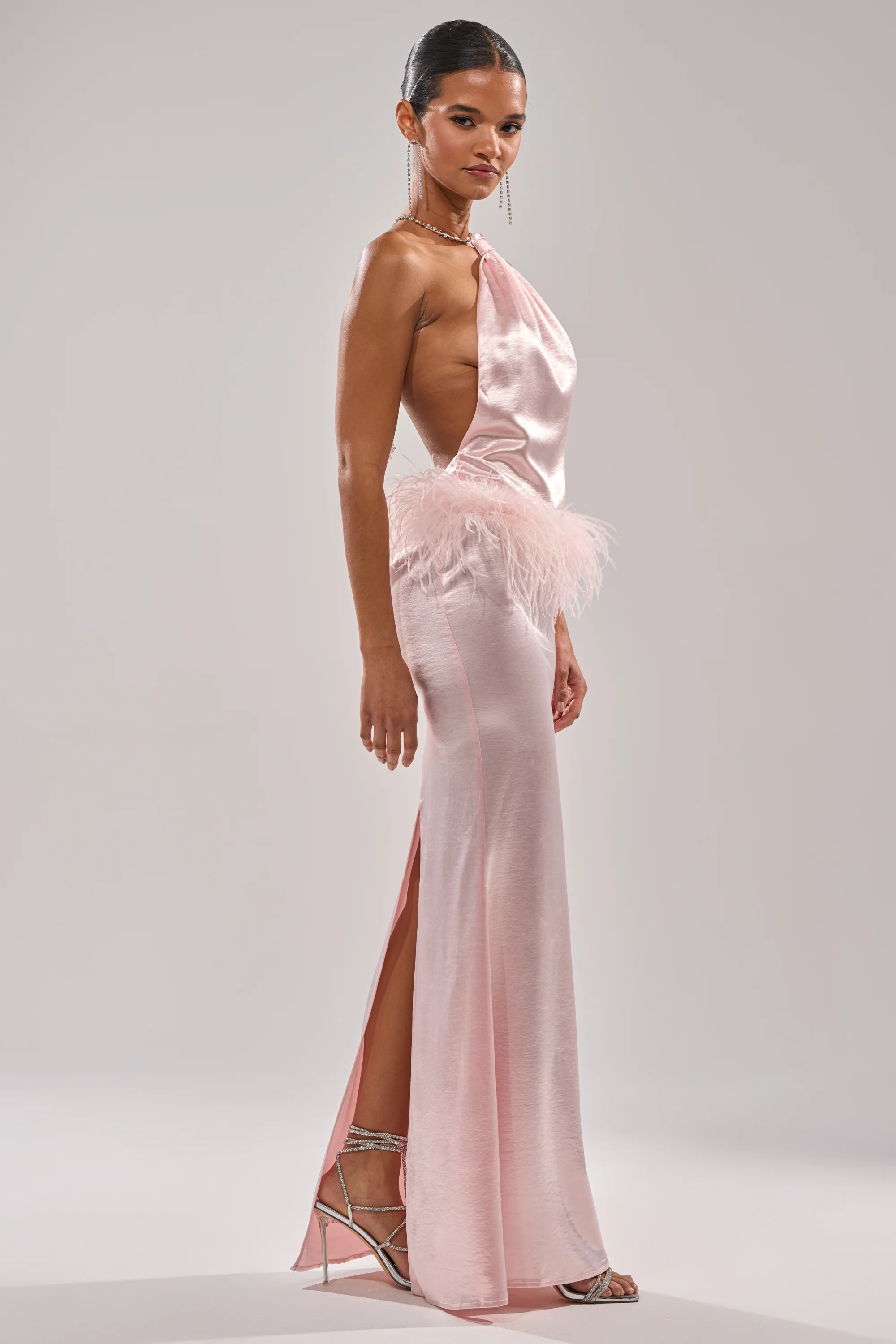 WHO IS SHE SATIN FEATHER MAXI DRESS - Image 6
