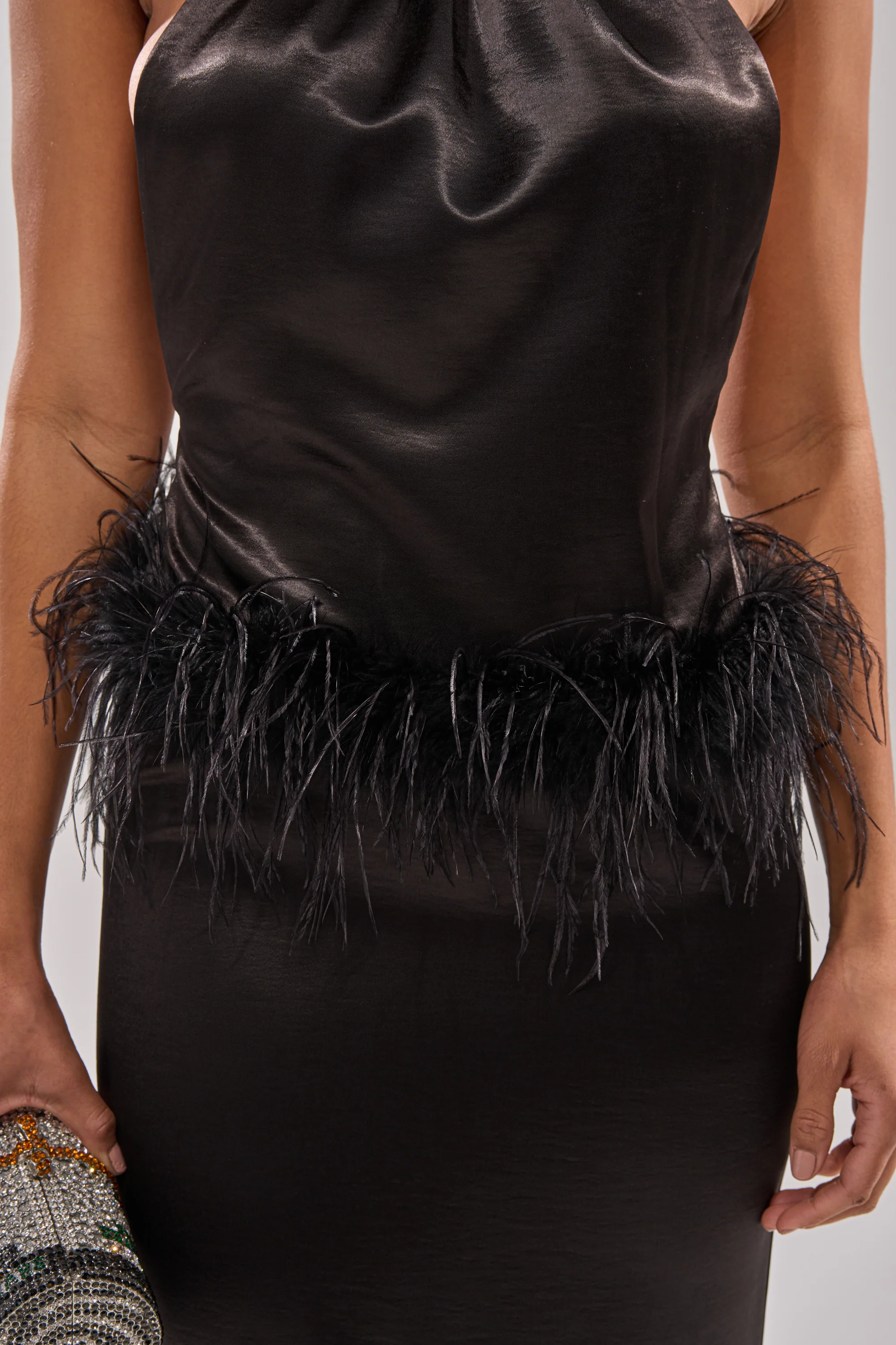WHO IS SHE SATIN FEATHER MAXI DRESS IN BLACK - Image 8