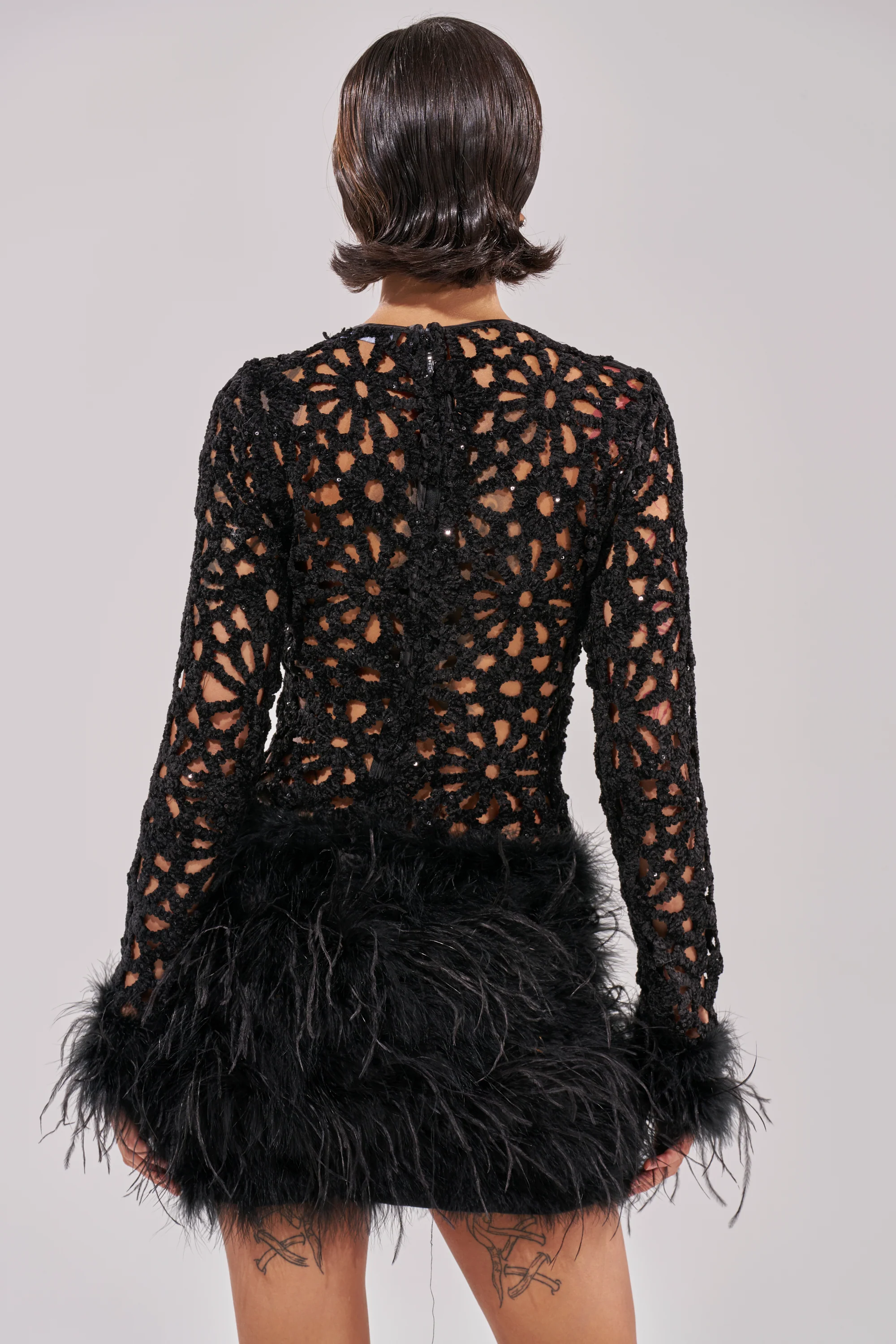 WHO ME? KNIT CROCHET MINI DRESS WITH FEATHERS - Image 5