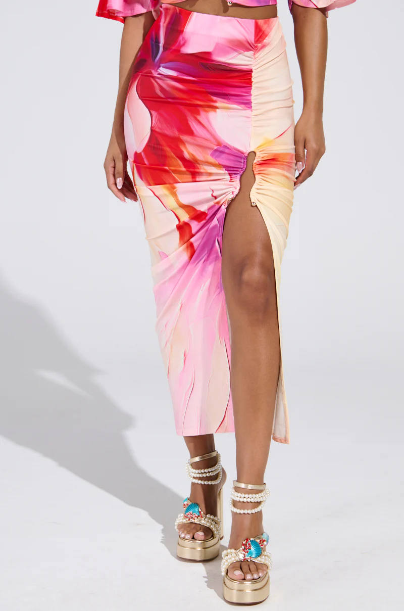 WILD FIRE FLORAL MIDI SKIRT WITH SLIT - Image 2
