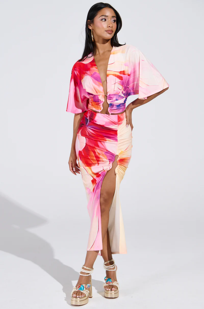 WILD FIRE FLORAL MIDI SKIRT WITH SLIT - Image 5
