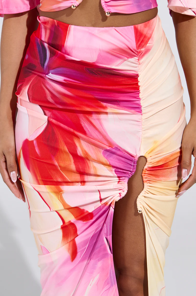 WILD FIRE FLORAL MIDI SKIRT WITH SLIT - Image 6