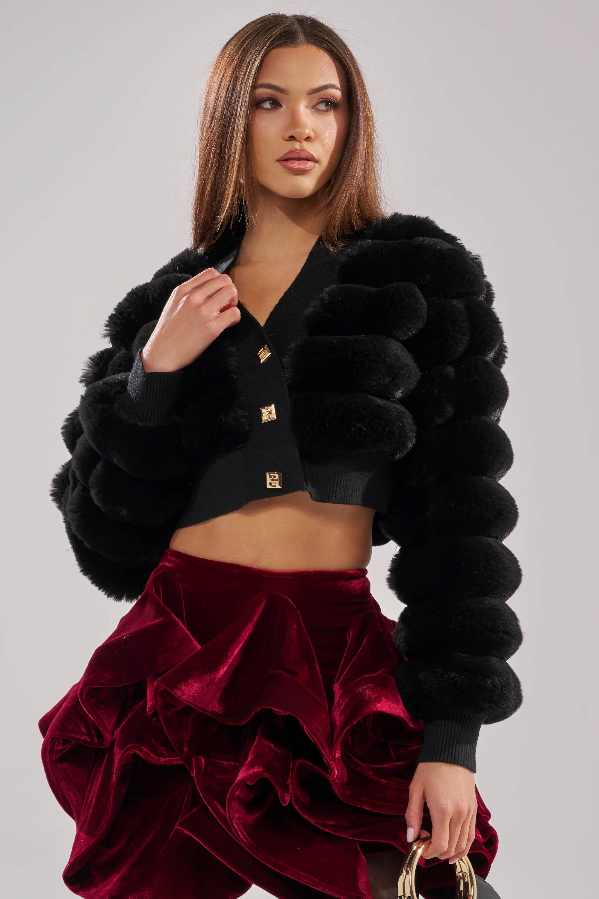 WILD HEART FAUX FUR CARDIGAN IN BLACK - Image 2