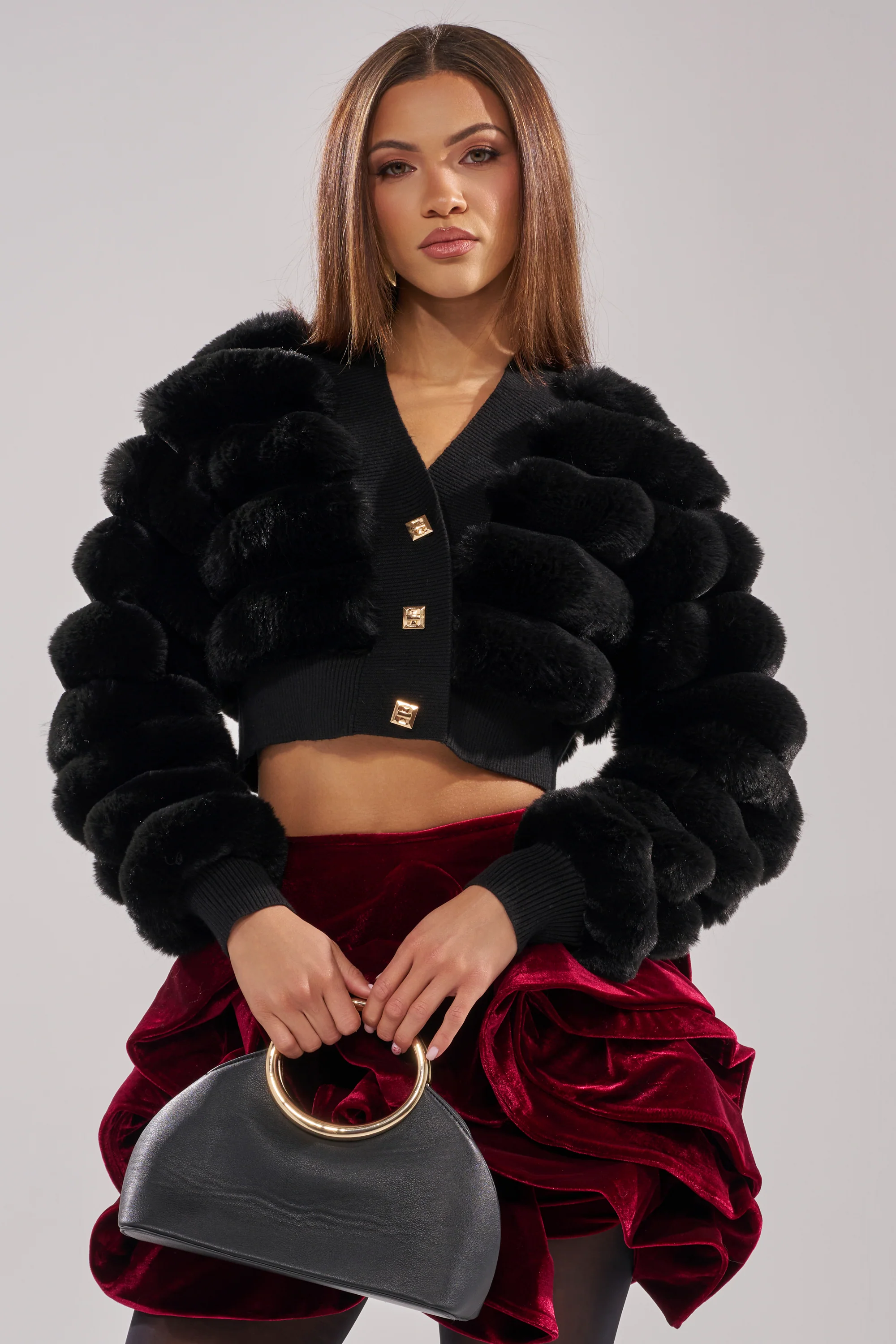 WILD HEART FAUX FUR CARDIGAN IN BLACK - Image 3