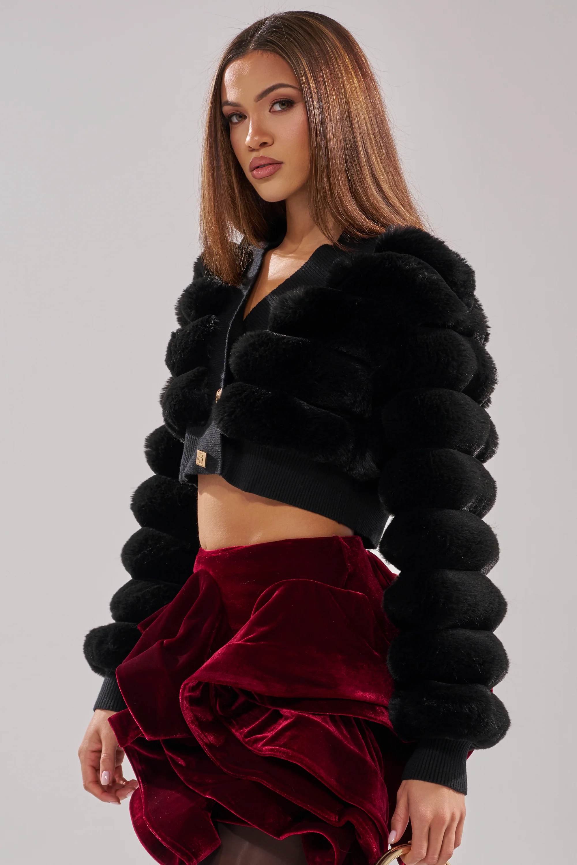 WILD HEART FAUX FUR CARDIGAN IN BLACK - Image 4