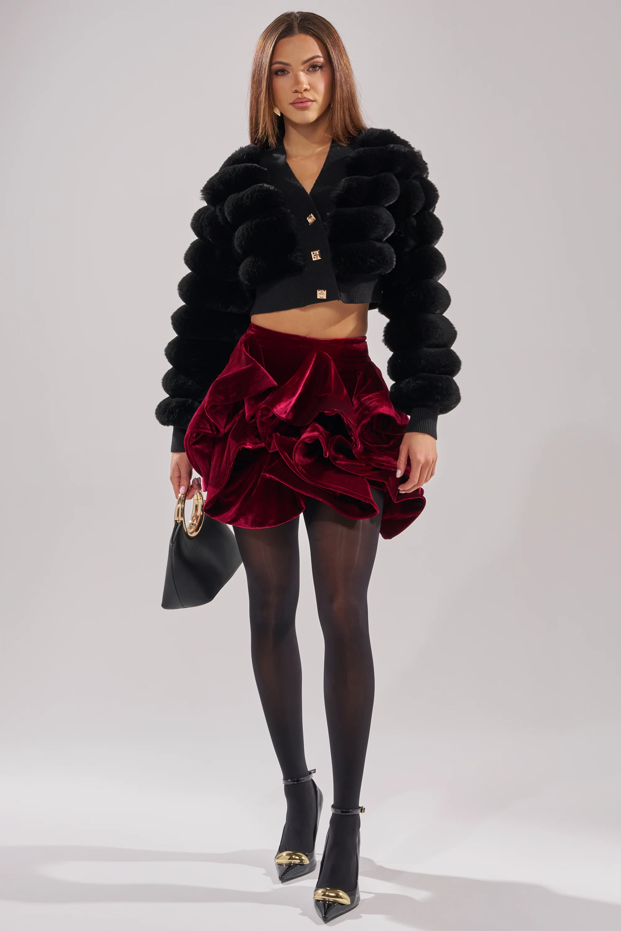 WILD HEART FAUX FUR CARDIGAN IN BLACK - Image 6